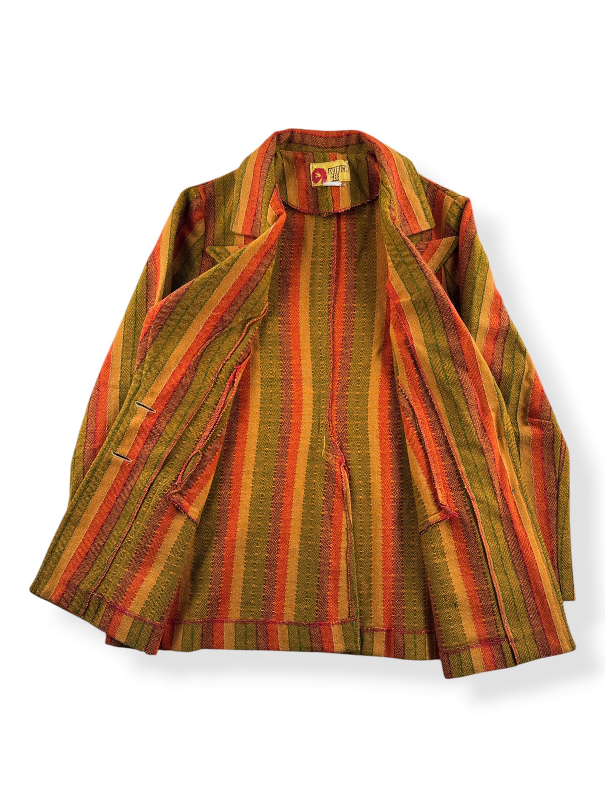 Inside of Vintage 70s Patrick Gee Orange Striped Blazer SZ 16