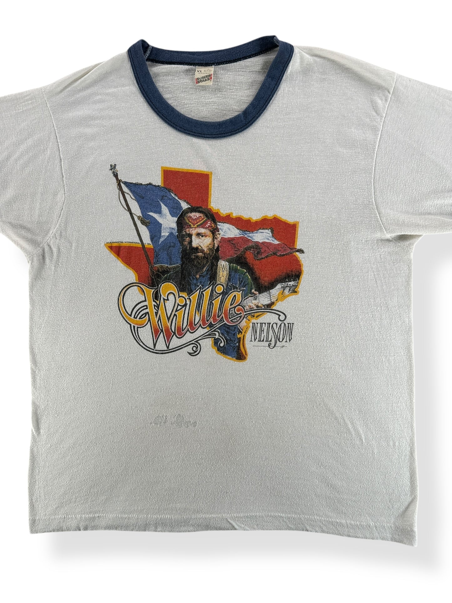 Front Close Up of Vintage Willie Nelson Ringer Tee SZ L AS IS