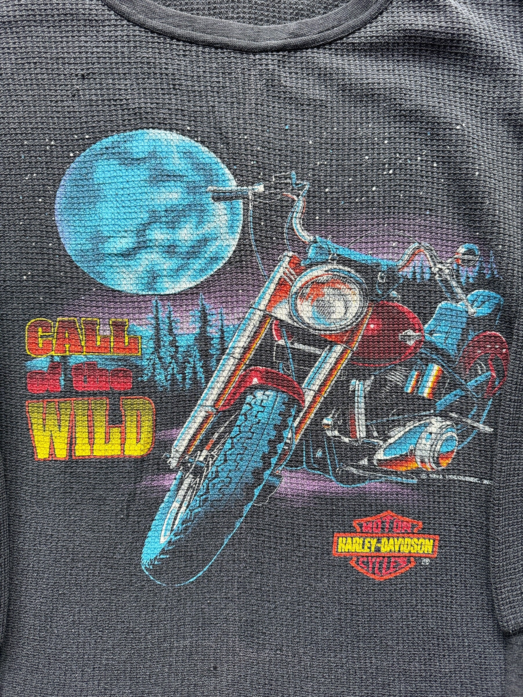 Front Graphic of Vintage Harley Davidson Call of the Wild Long Sleeve Thermal SZ L