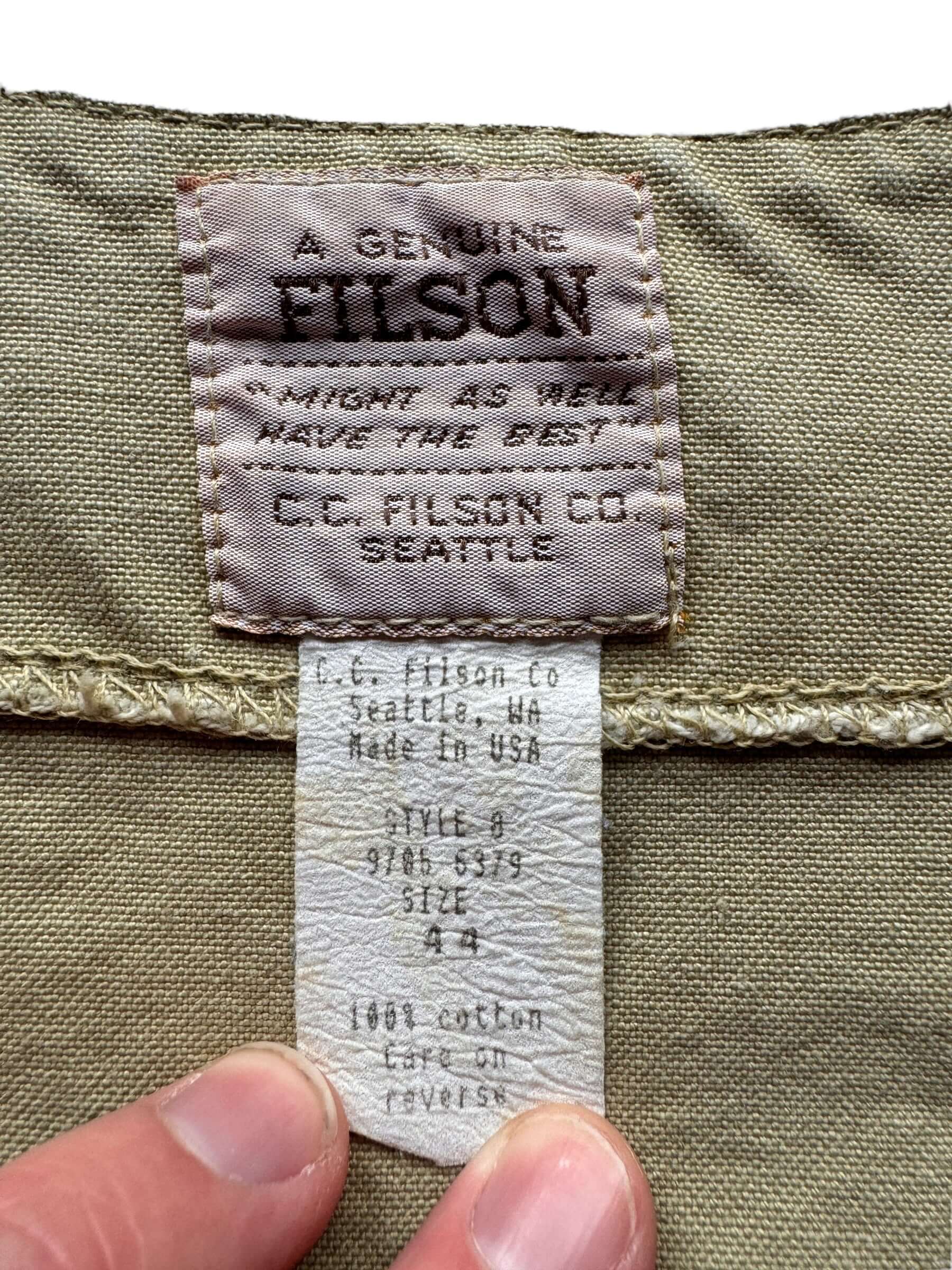 Tag on Vintage Filson Dry Tin Vest SZ 44