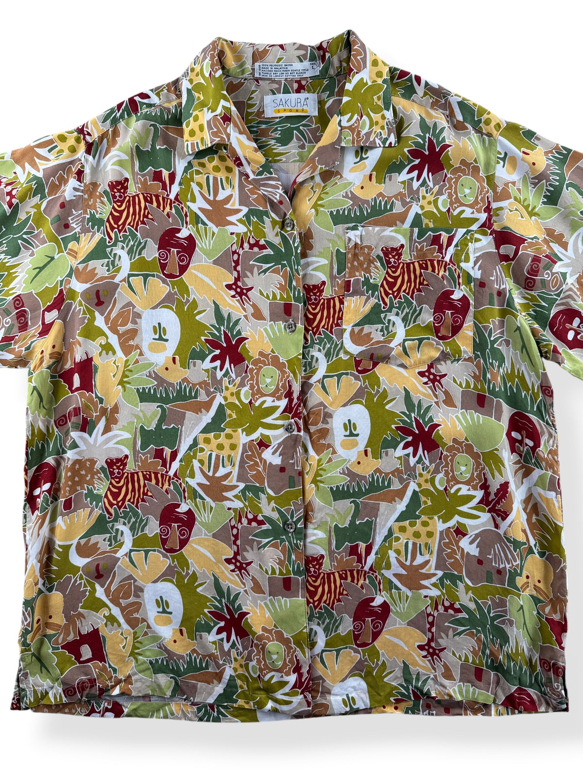 Close-up of Vintage Sakura Sport Rayon Aloha Shirt SZ L