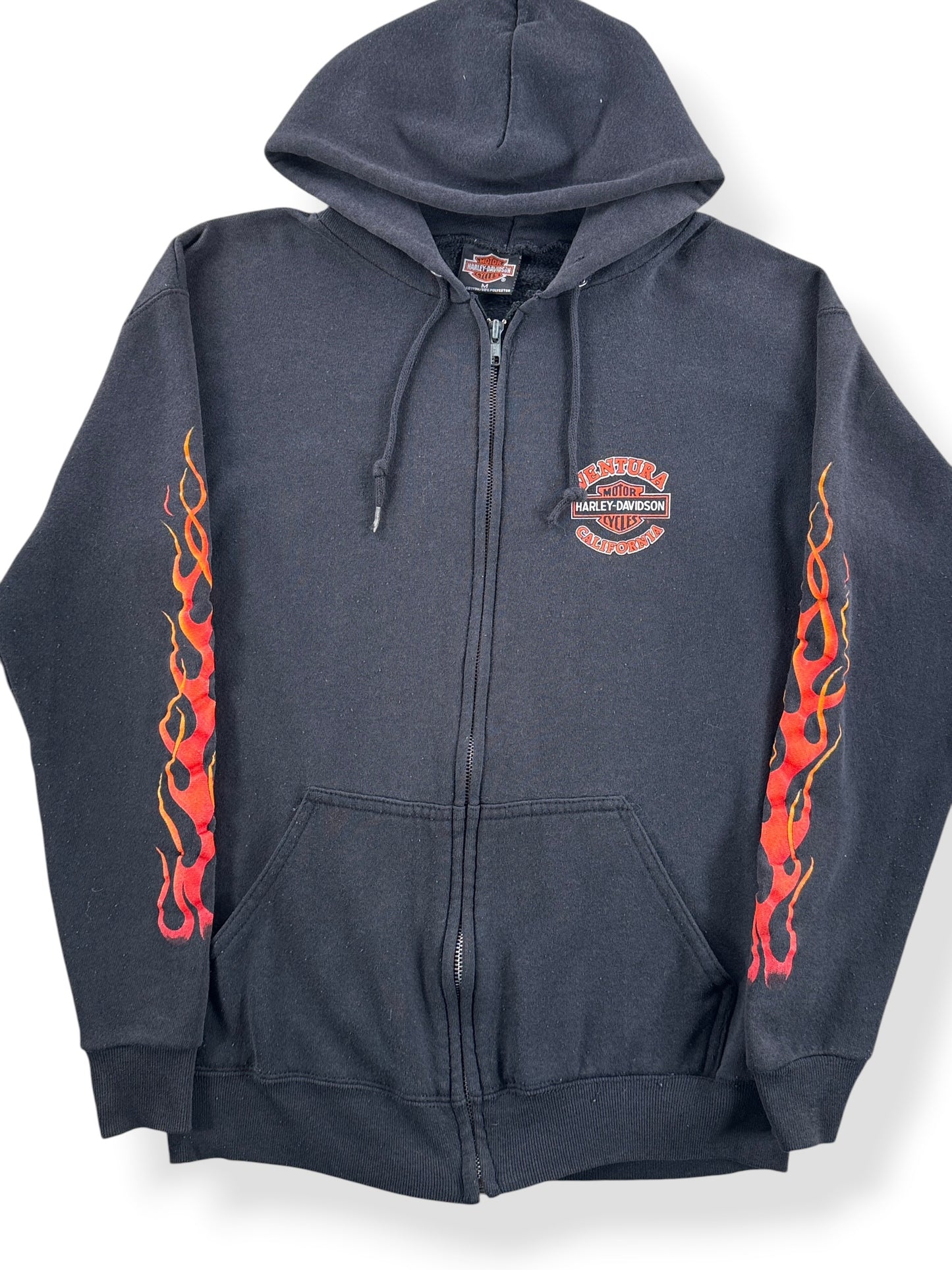 Front Close Up of Vintage 1989 Ventura Harley Hoodie SZ M (Fits S)