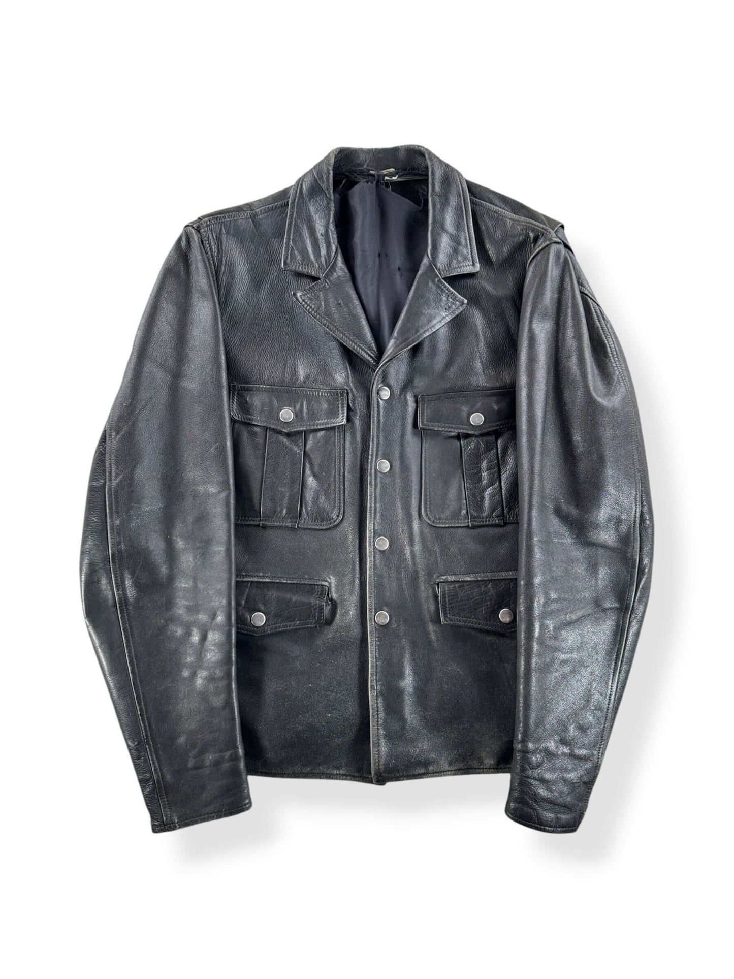 Front of Vintage Black Cowhide Leather Coat SZ M