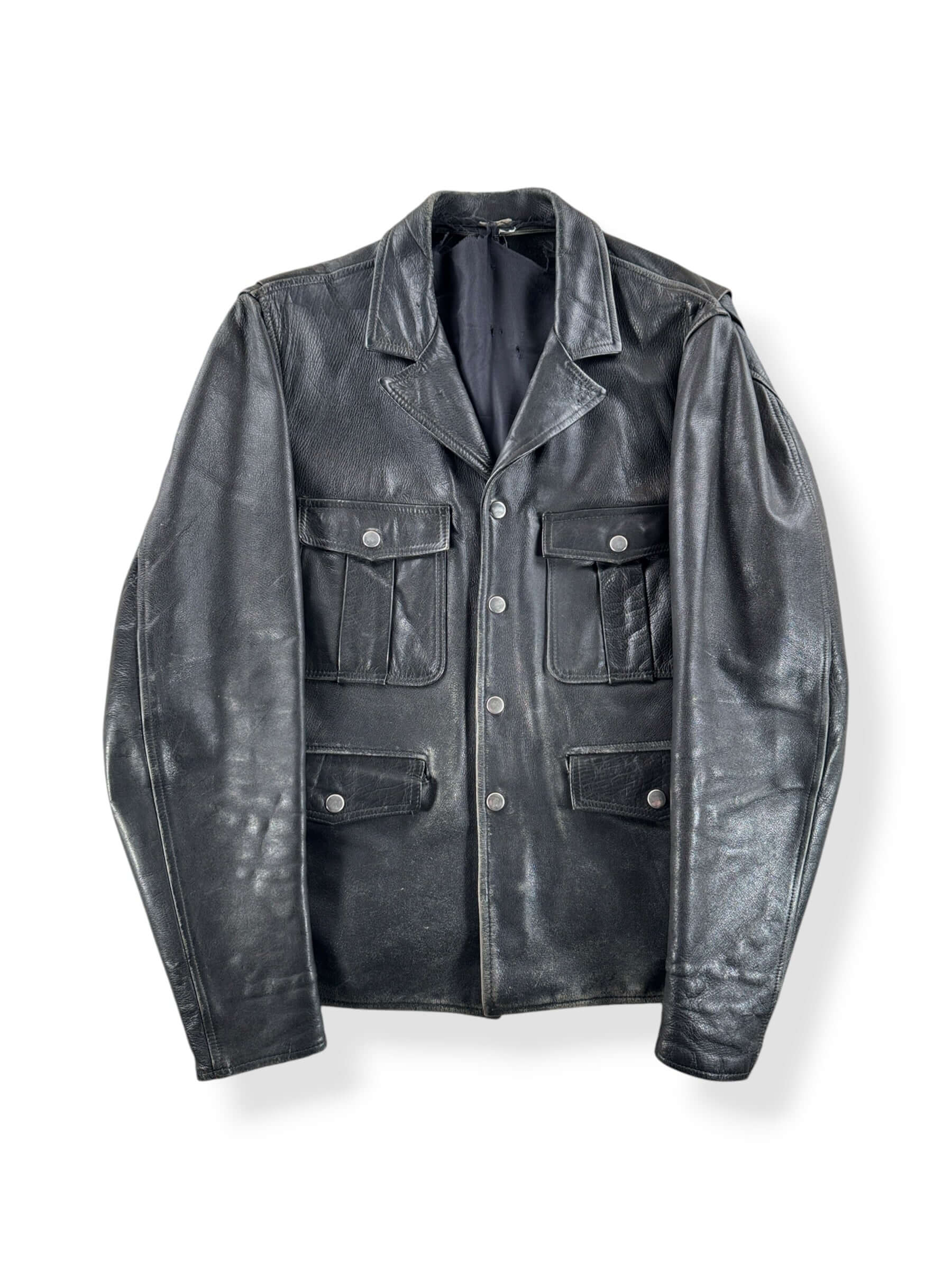 Front of Vintage Black Cowhide Leather Coat SZ M