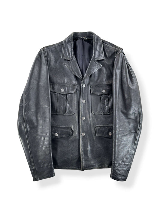 Front of Vintage Black Cowhide Leather Coat SZ M