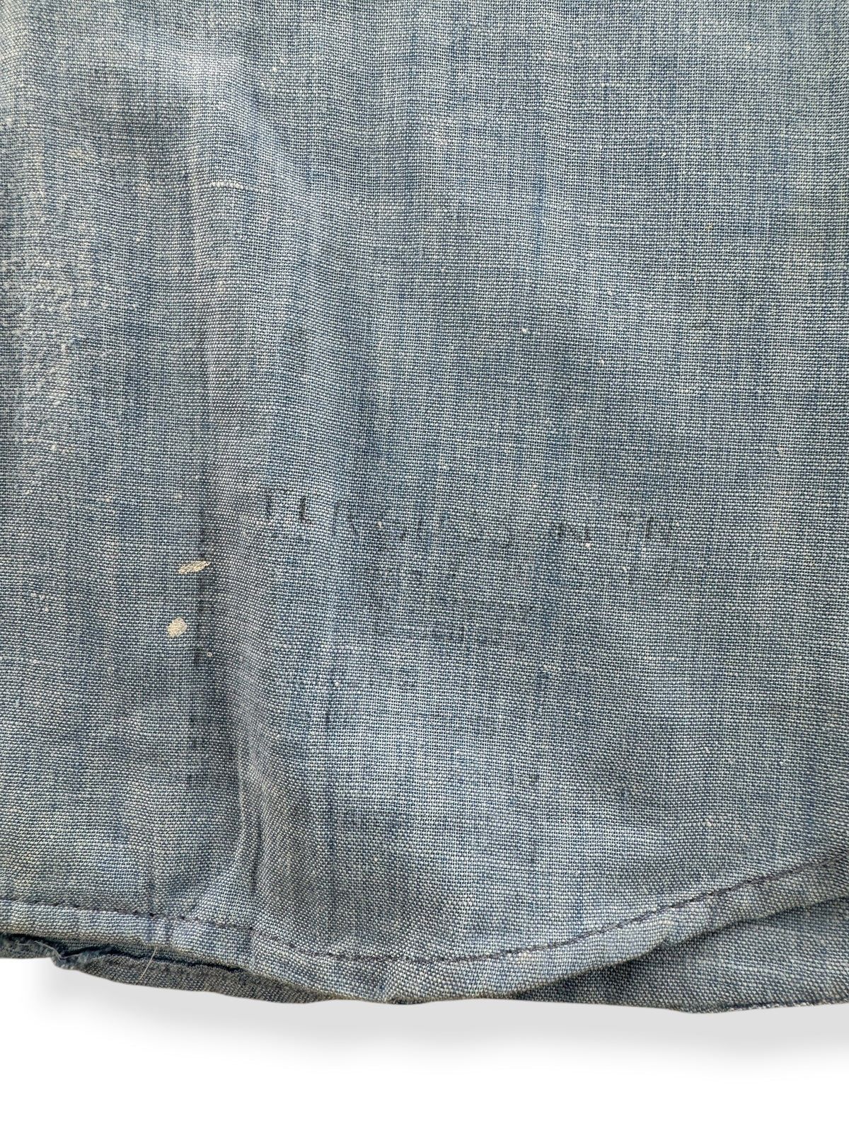 Stencil on bottom of Vintage Stenciled Chambray Shirt SZ M