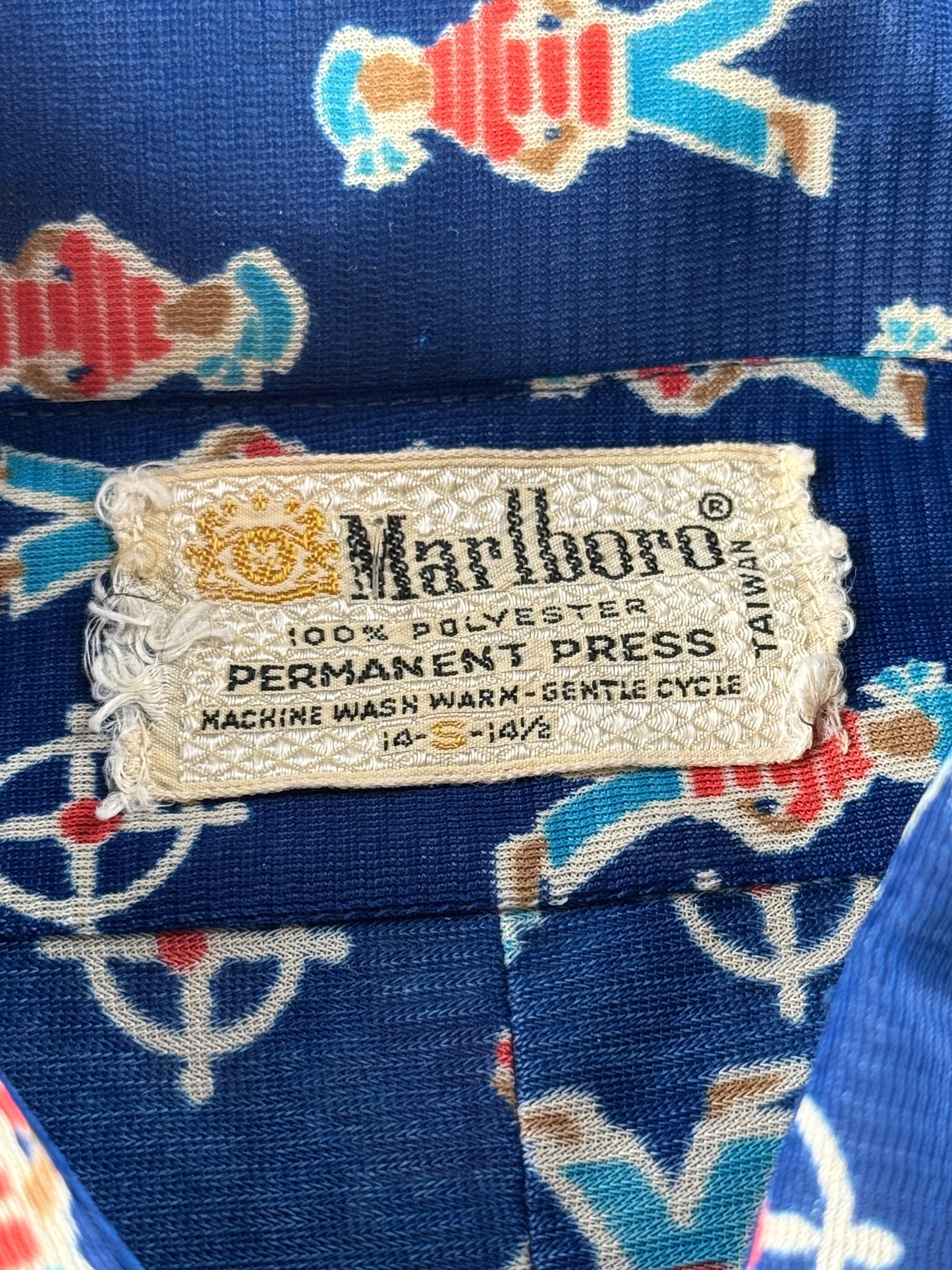 Tag on Vintage Malboro Polyester Sailor Pattern Shirt SZ S