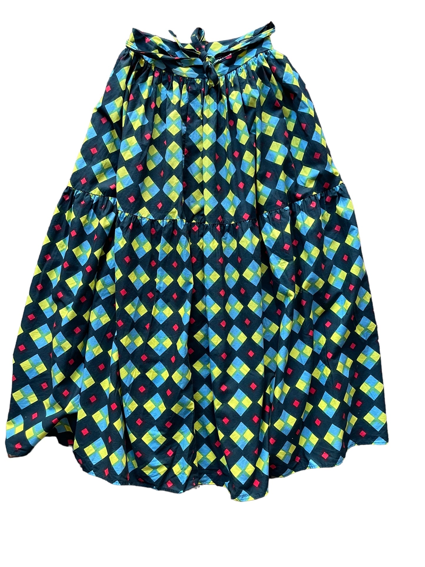 Full front view of 1971 Marimekko Suomi Wrap Skirt SZ S-M