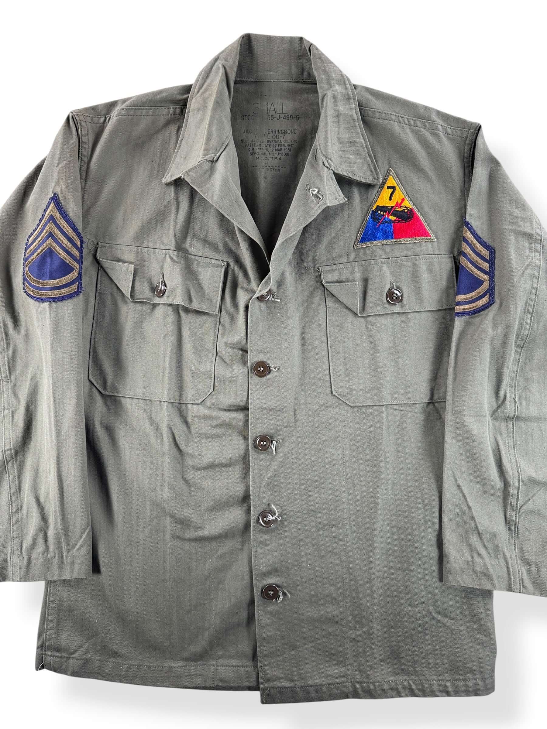 Front Close Up of Vintage 50s WWII HBT Shirt SZ S