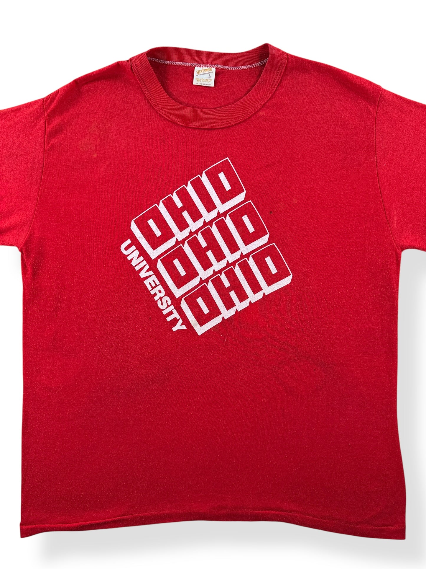 Front Close Up of Vintage Red Ohio University Tee SZ L