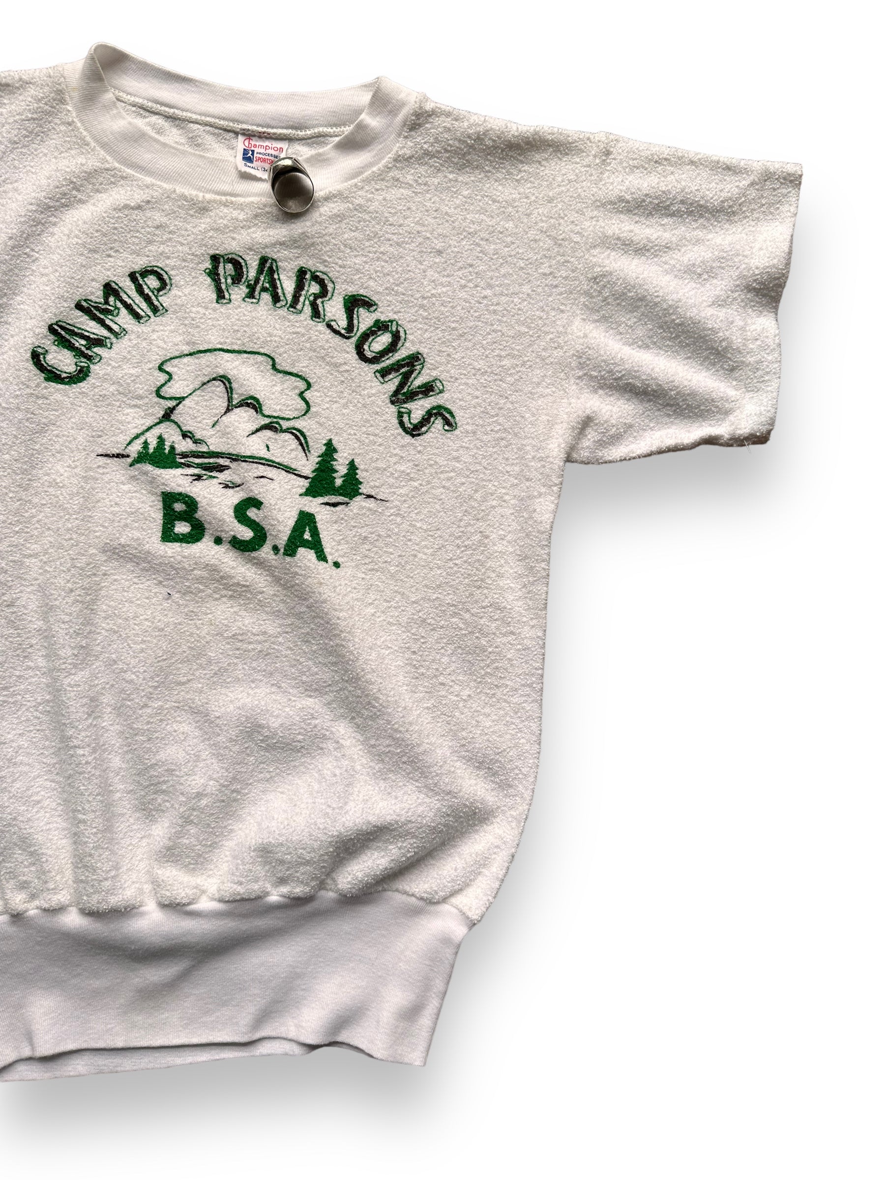 Front Left View of Vintage Champion Camp Parsons BSA Camp Terry Cloth Shirt SZ SM | Vintage Boy Scout Camp Shirt | Seattle Vintage Clothing