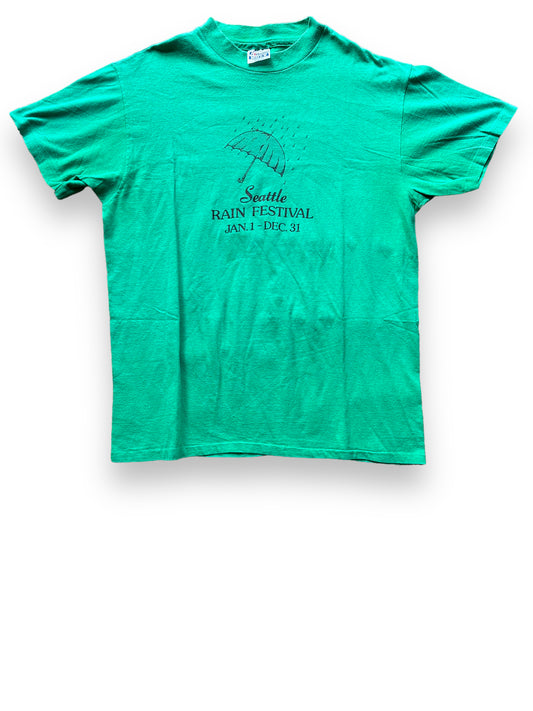 Front View of Vintage Green Seattle Rain Festival Tee SZ XL | Vintage Seattle Tourist Tees | Barn Owl Vintage Tees Seattle