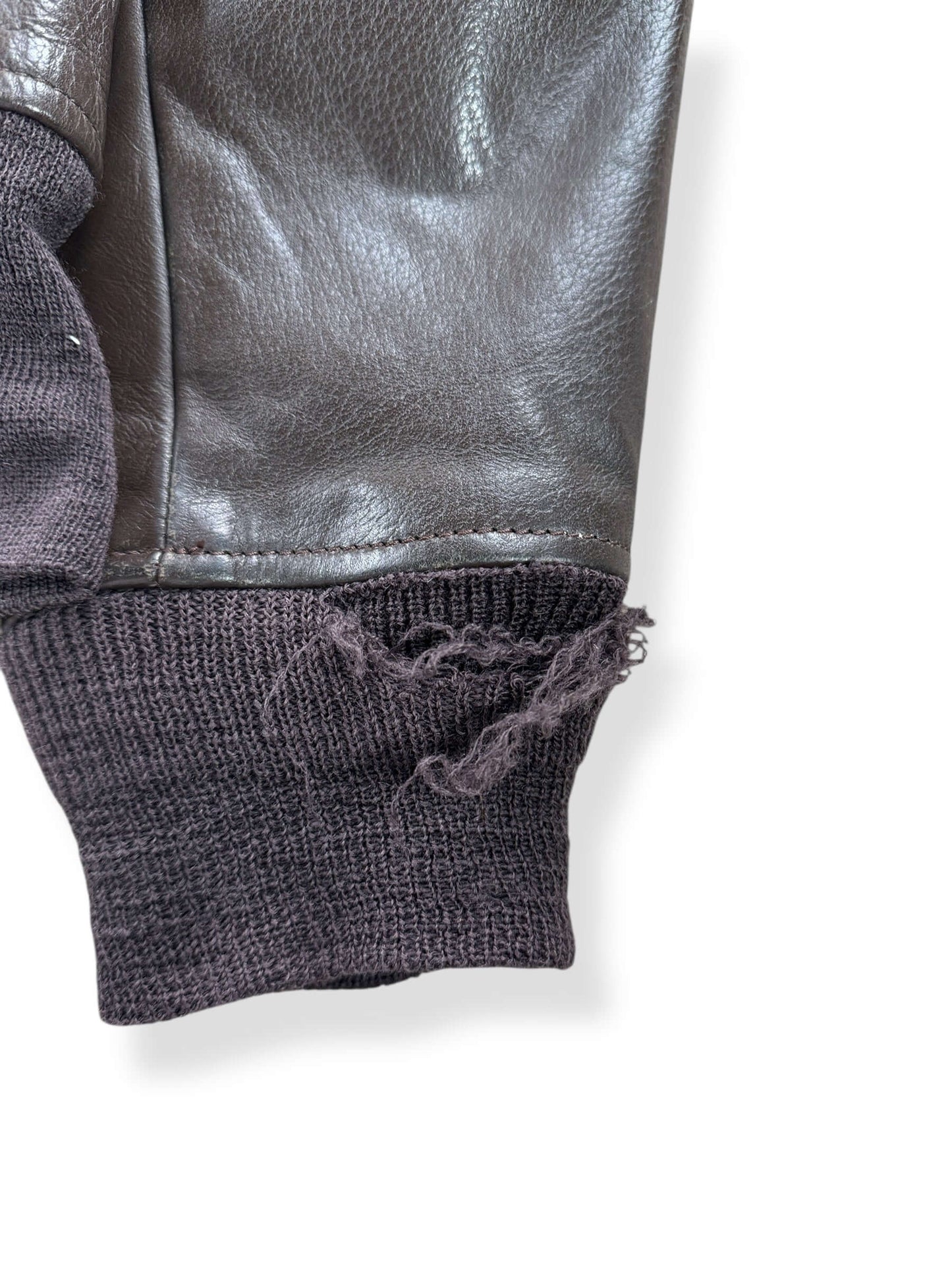 Thrashed Cuff on Vintage 1976 USN G-1 Leather Jacket SZ 44