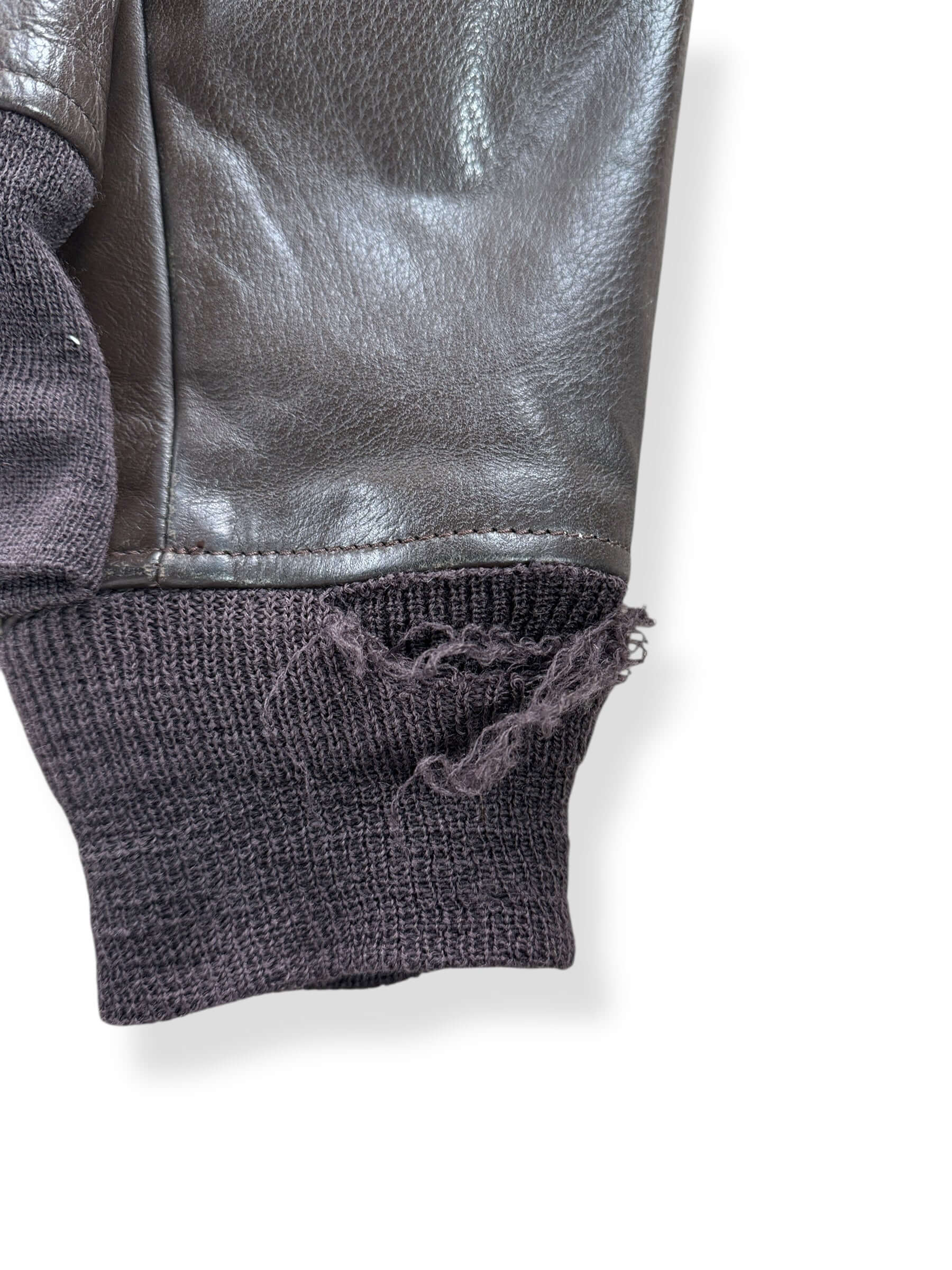 Thrashed Cuff on Vintage 1976 USN G-1 Leather Jacket SZ 44