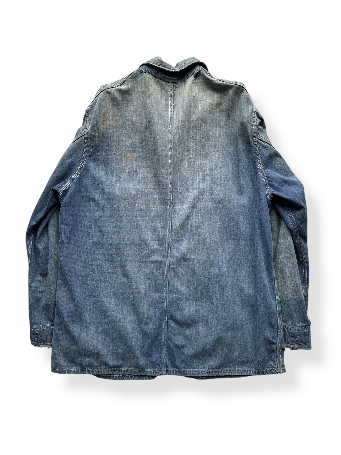 Back of Vintage Sears Distressed Unlined Denim Chore Jacket SZ 42 AS IS