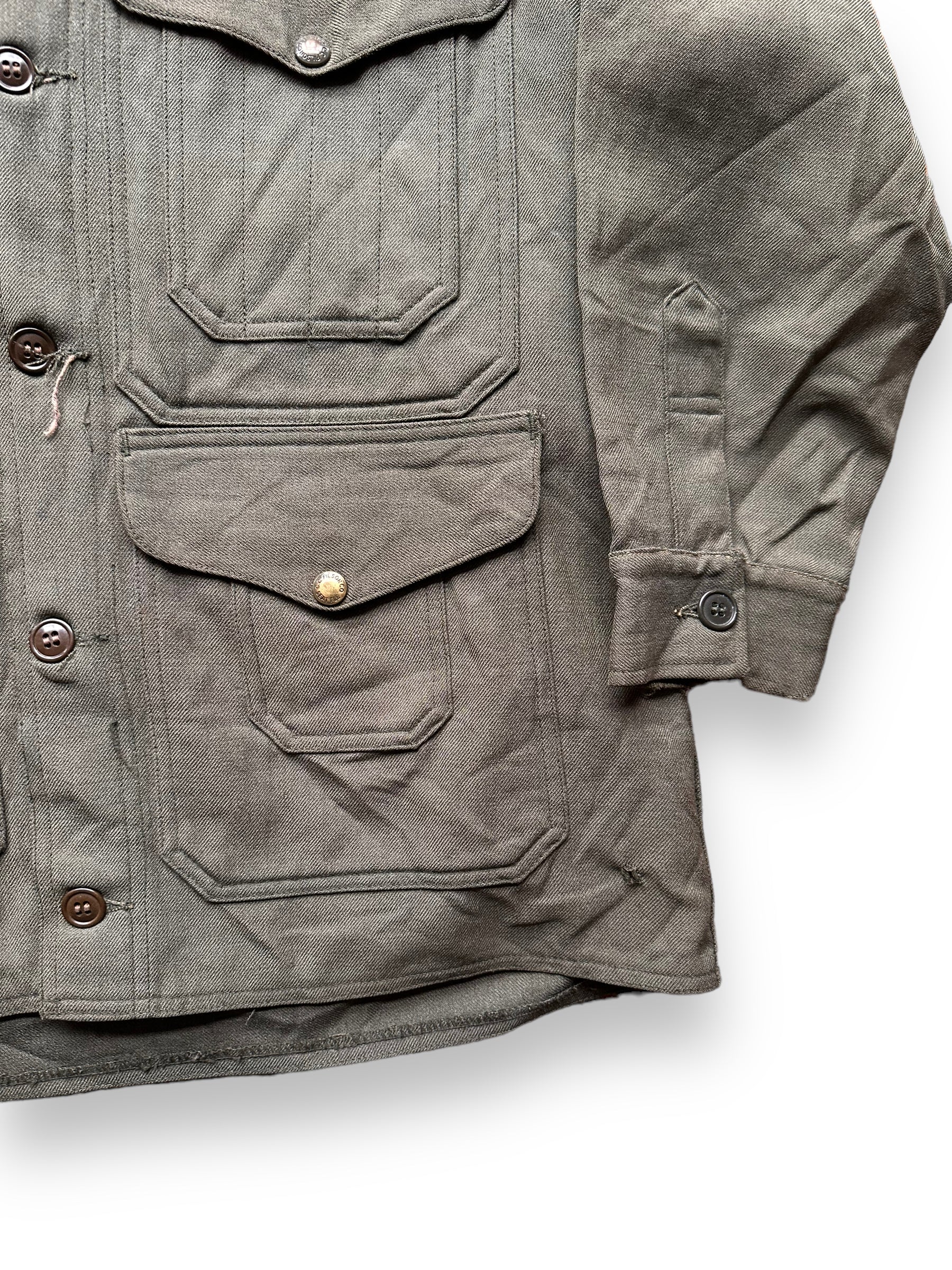 left sleeve of Vintage 60s Filson Union Made Whipcord Cruiser SZ 40 |  Barn Owl Vintage Goods | Vintage Filson Workwear Seattle
