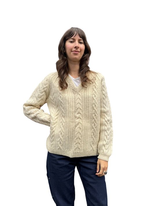 1960s Handknit Wool Sweater M