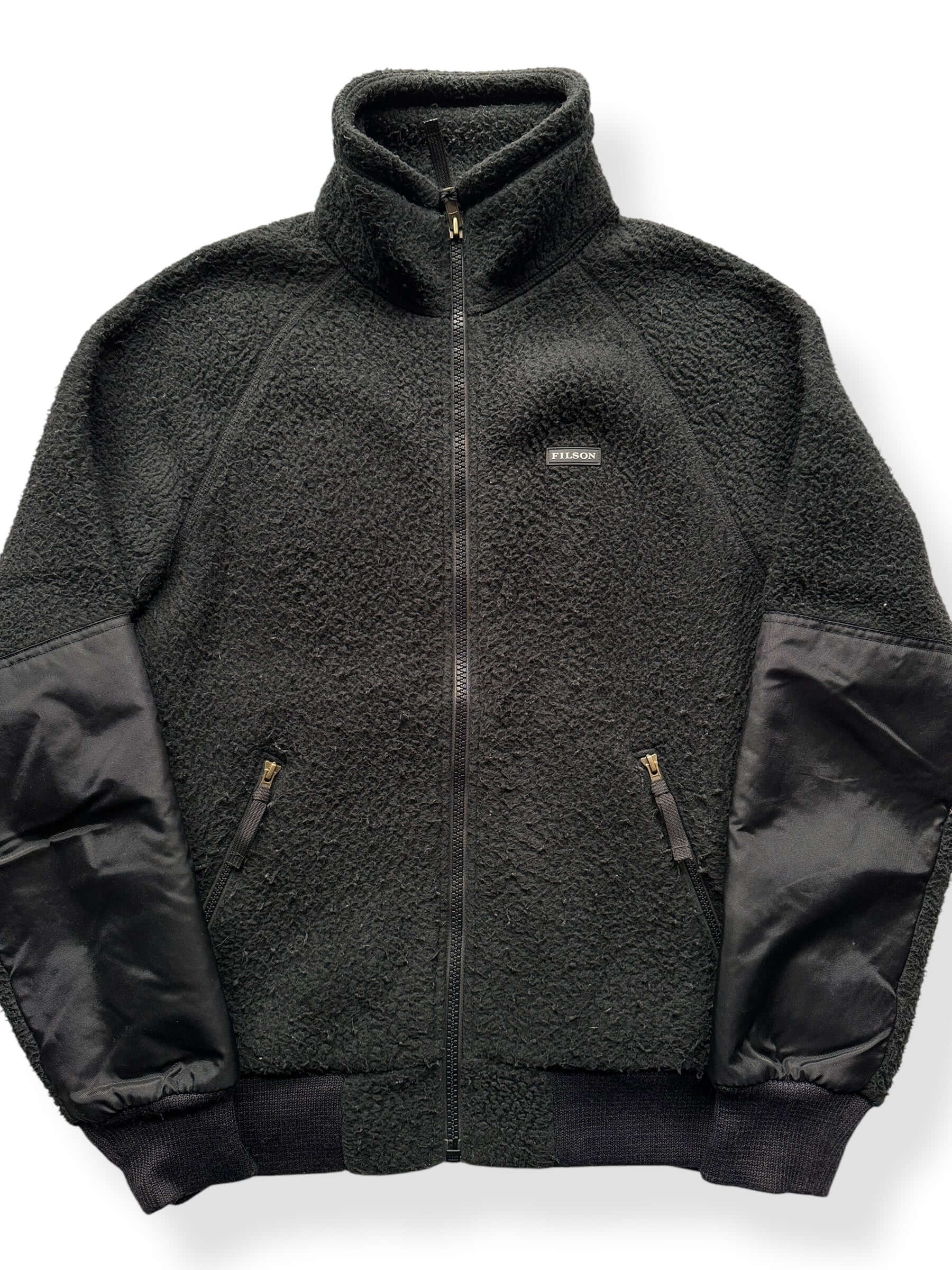 Front Close Up of Filson Black Sherpa Fleece Jacket SZ S