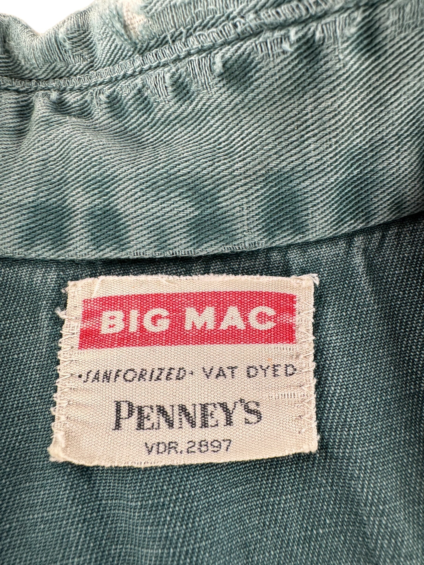Tag on Vintage 50s Farm Repaired Big Mac Work Shirt SZ L