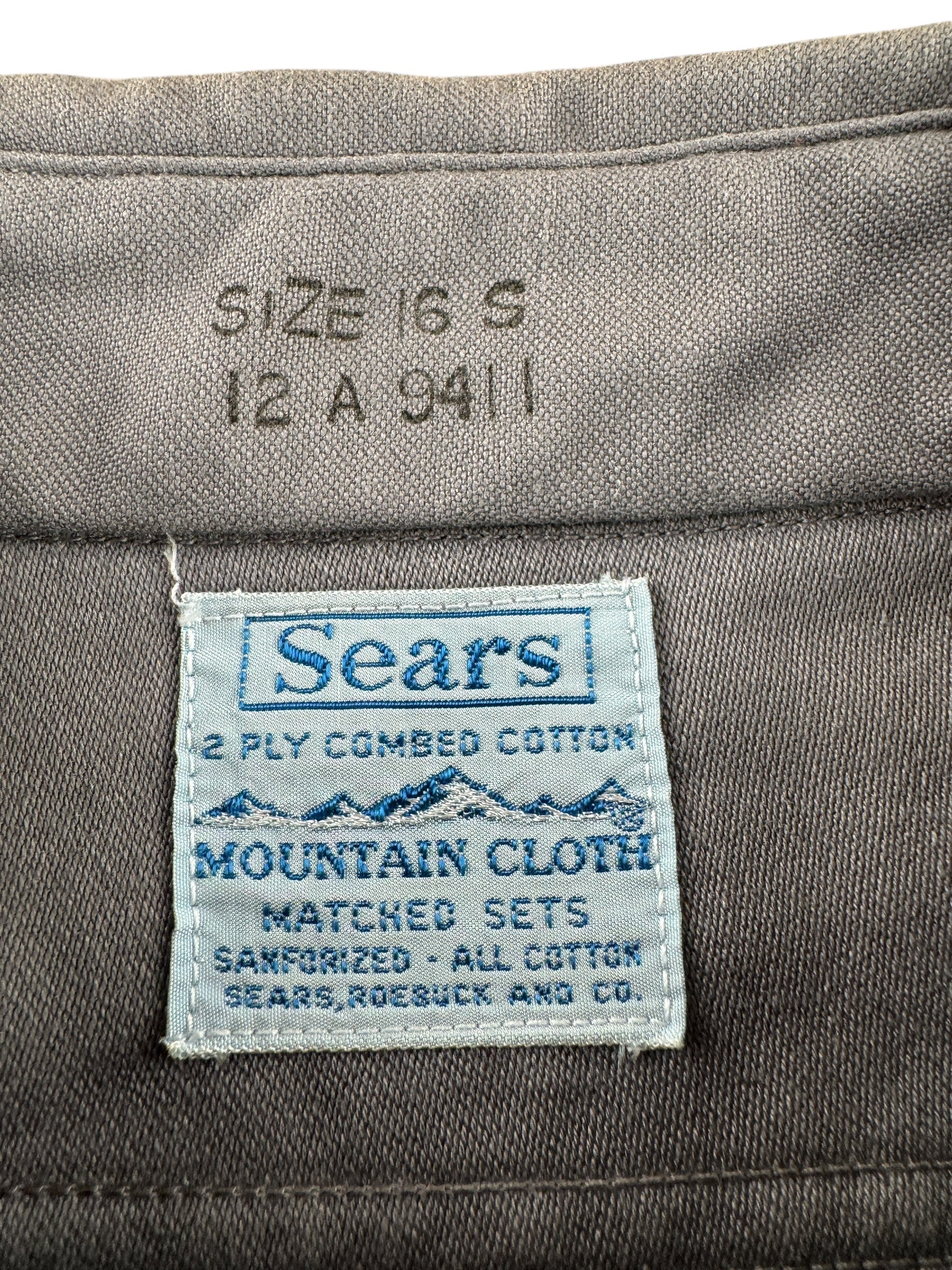 Tag on Vintage Grey Sears Mountain Cloth Heavyweight Twill Shirt SZ L
