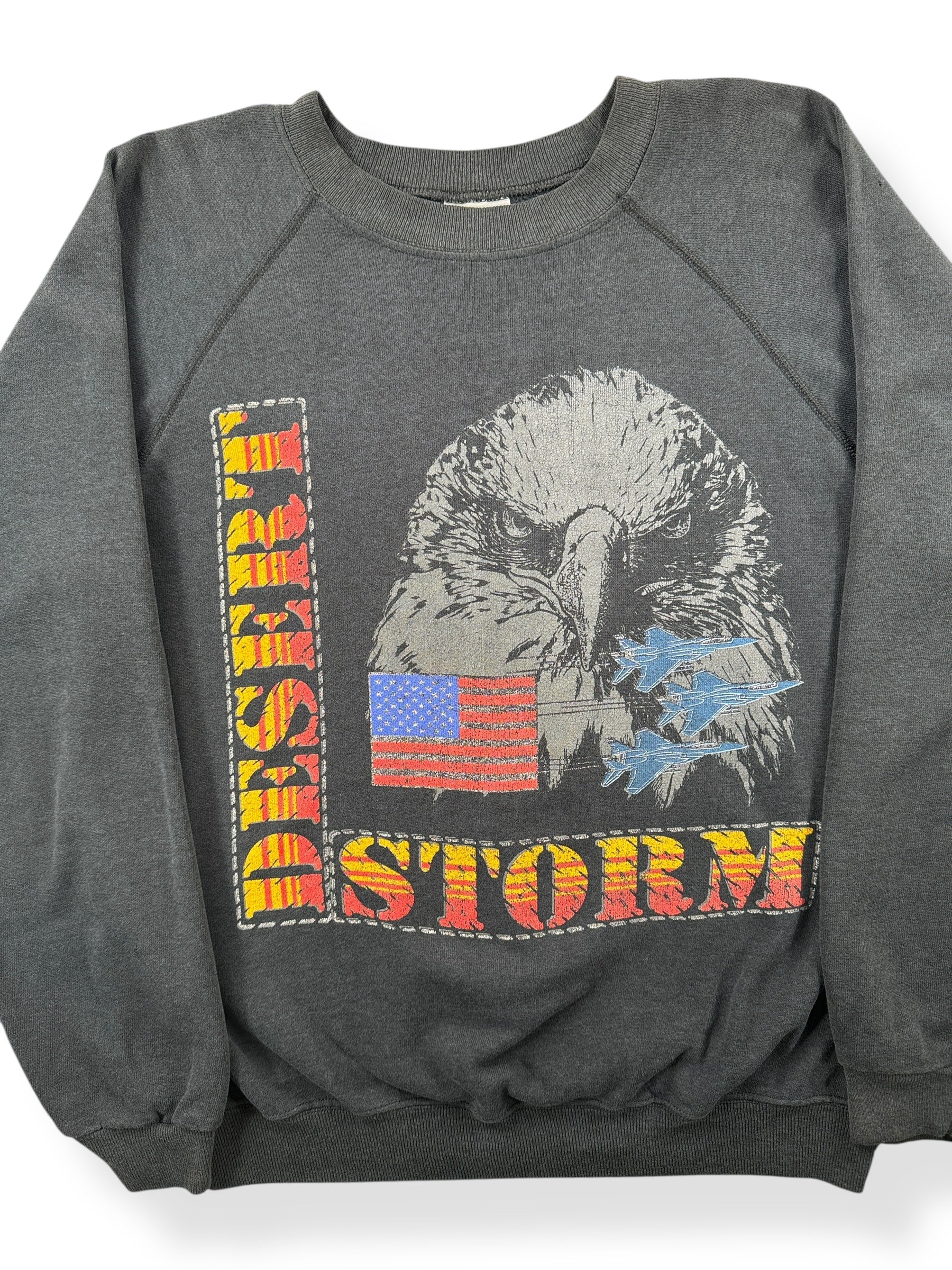 Front Close Up of Vintage Desert Storm Crewneck SZ M