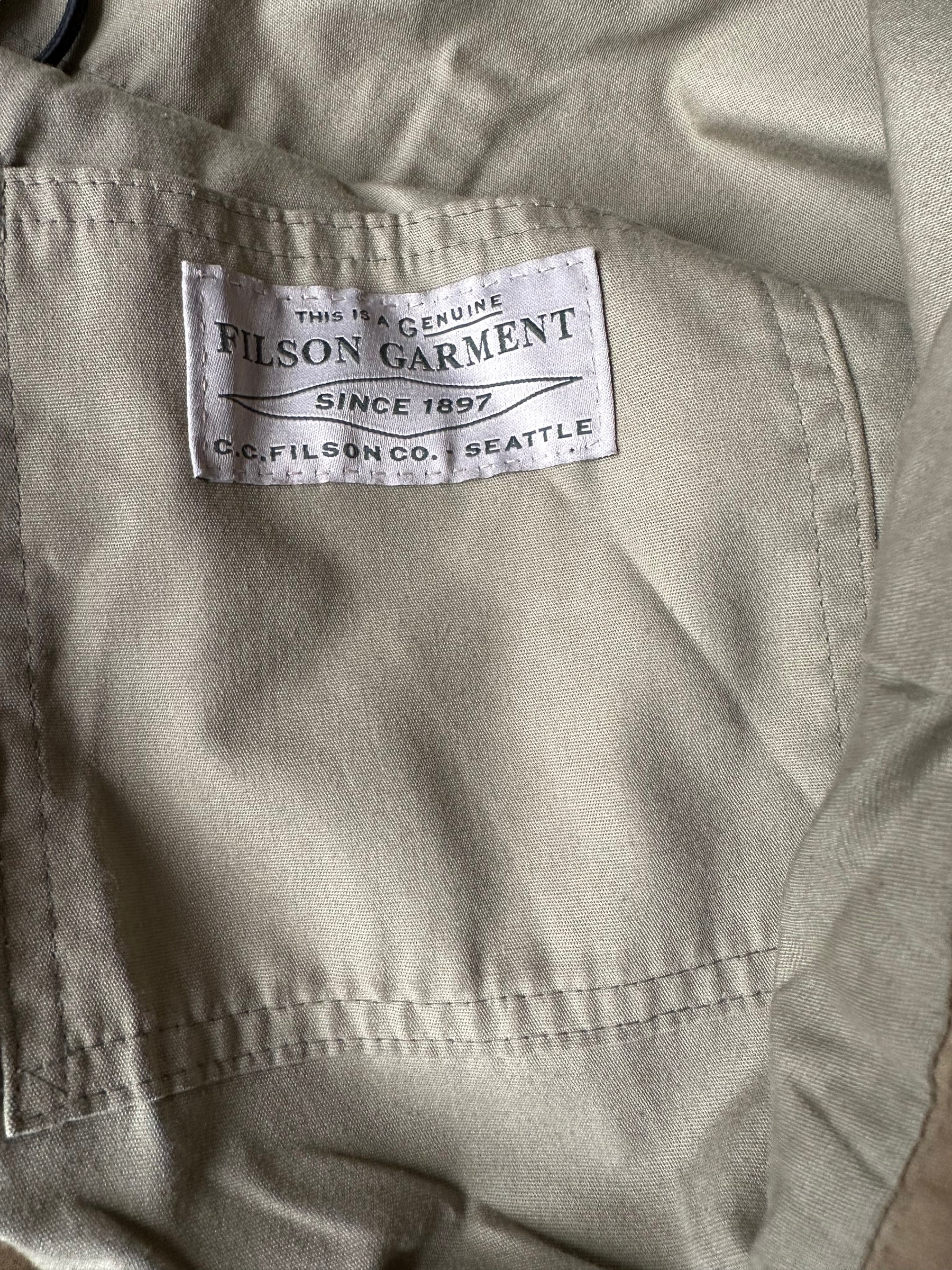 Filson Tag View on Filson Oregon Trail Jacket SZ M |  Barn Owl Vintage Goods | Vintage Filson Workwear Seattle