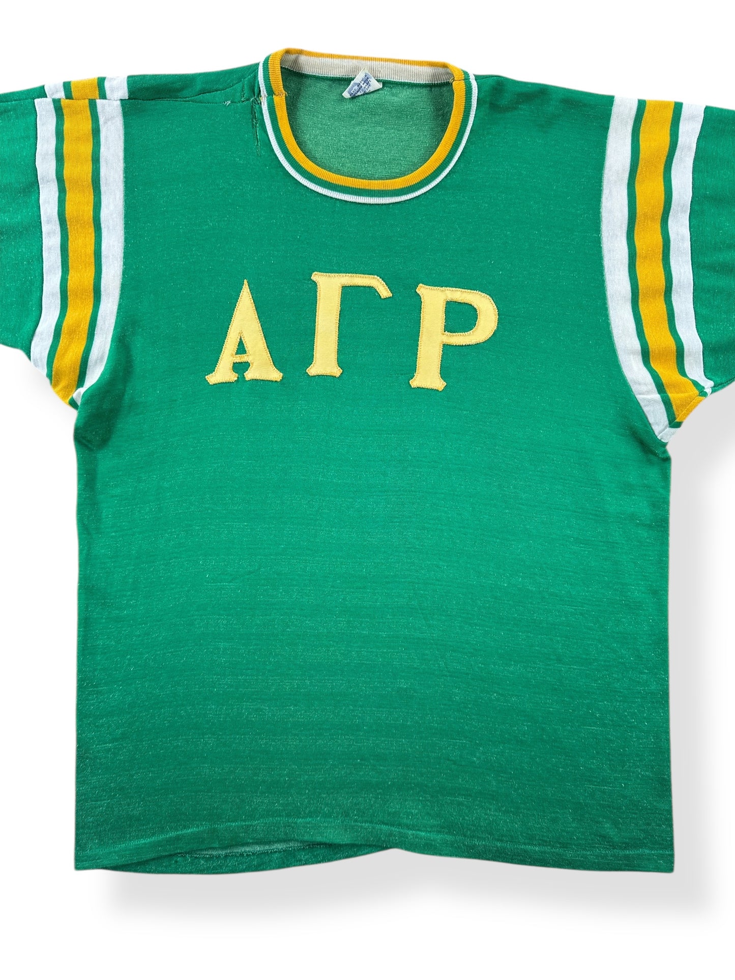 Front Close Up of Vintage Mason Green Frat Durene Jersey SZ L