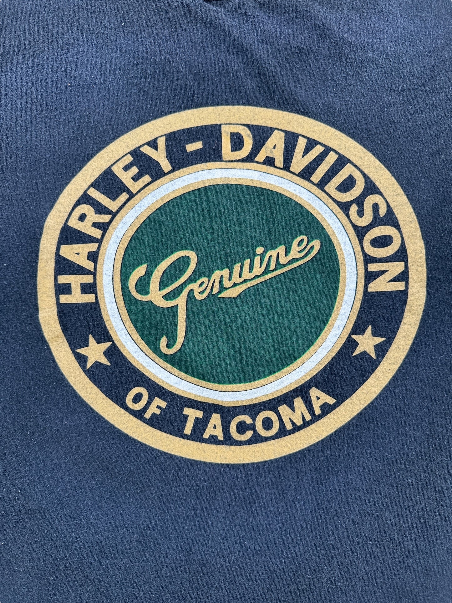 Back Graphic on Vintage Harley Davidson Tacoma 3D Emblem Pocket Tee SZ L
