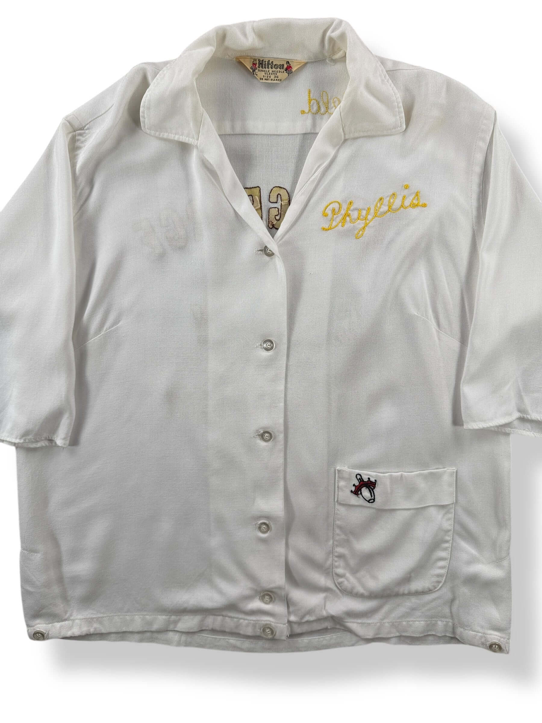 Front Close Up of Vintage Cape George Colony Discovery Bay Bowling Shirt SZ 36