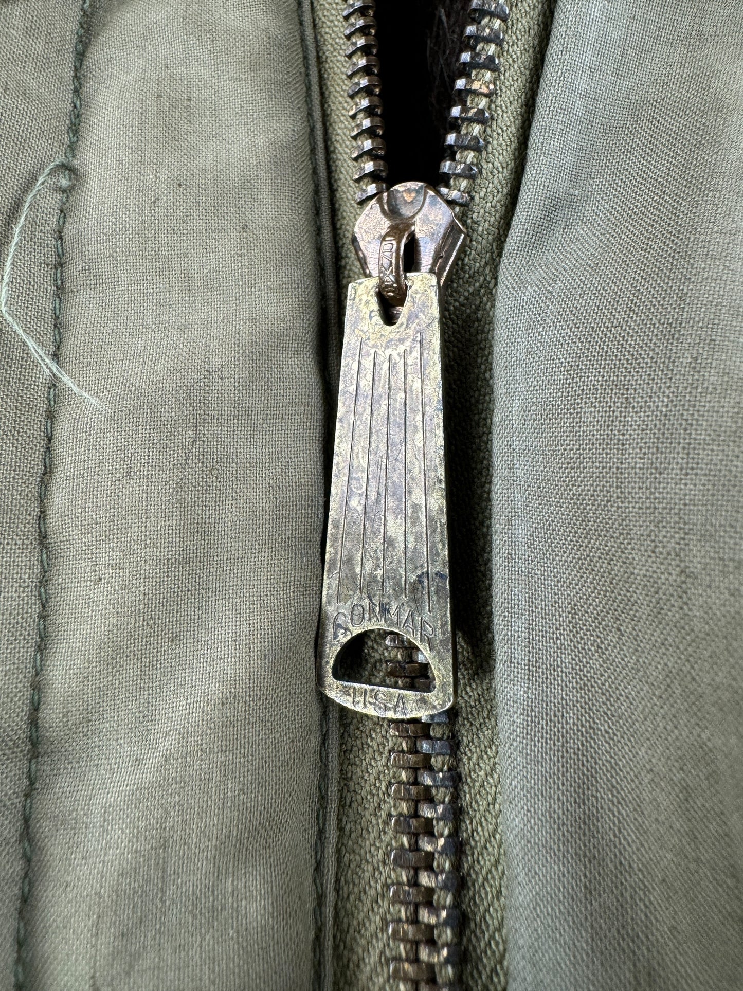Zipper on Vintage 1943 N-1 Winter Parka Coat SZ 46