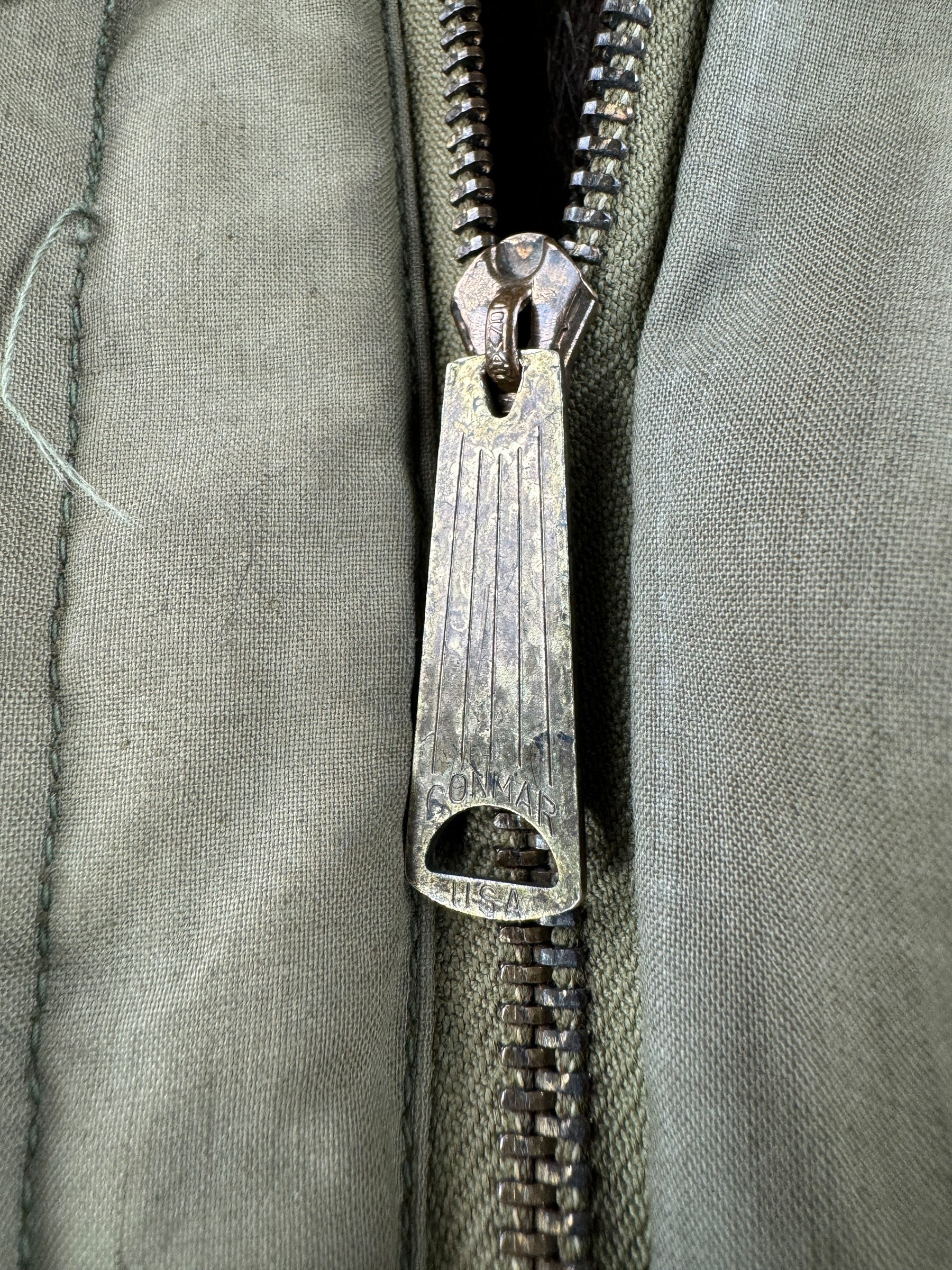 Zipper on Vintage 1943 N-1 Winter Parka Coat SZ 46