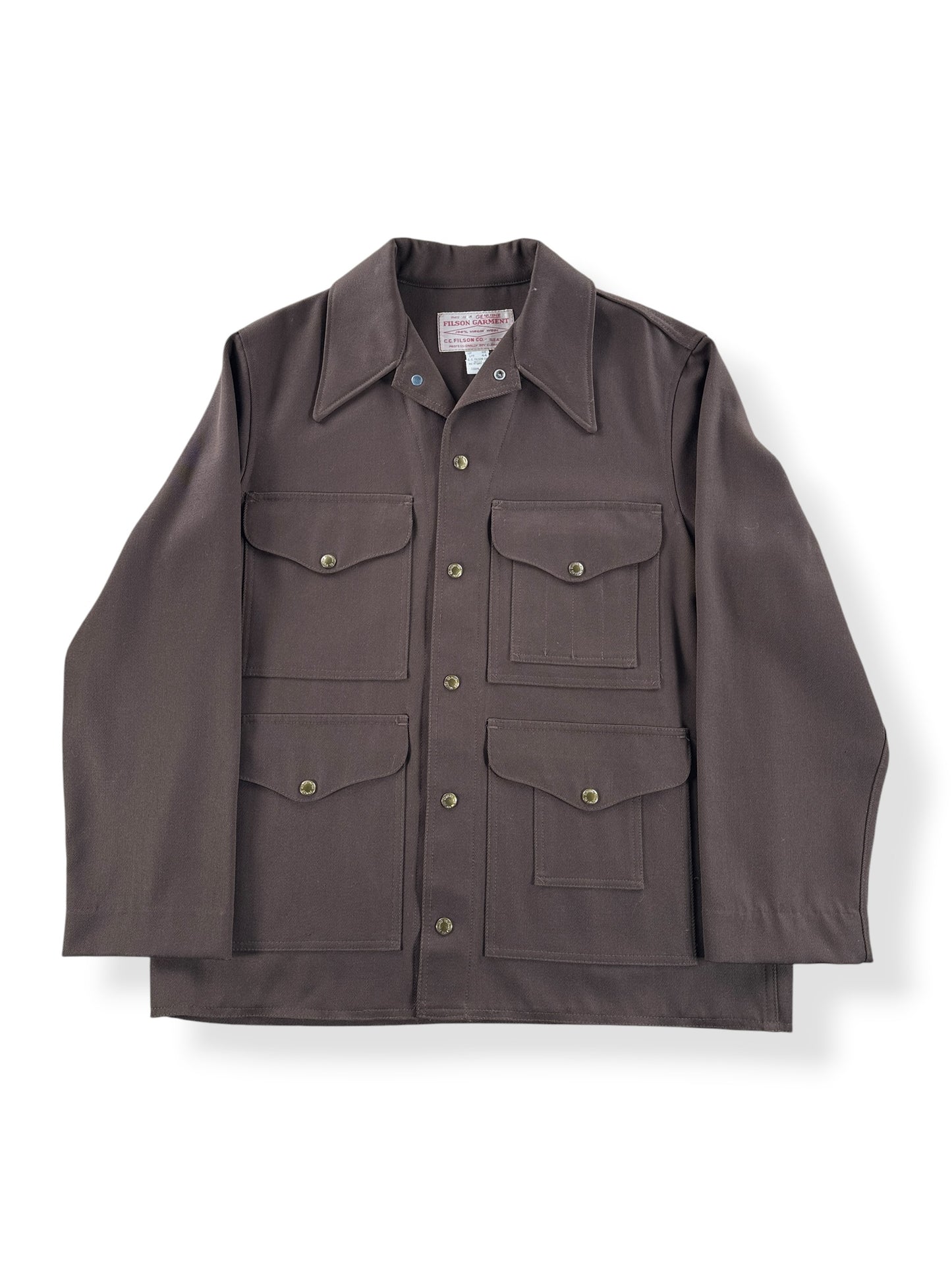 Front of Vintage Filson Brown Gabardine Style 177 Cruiser SZ 44