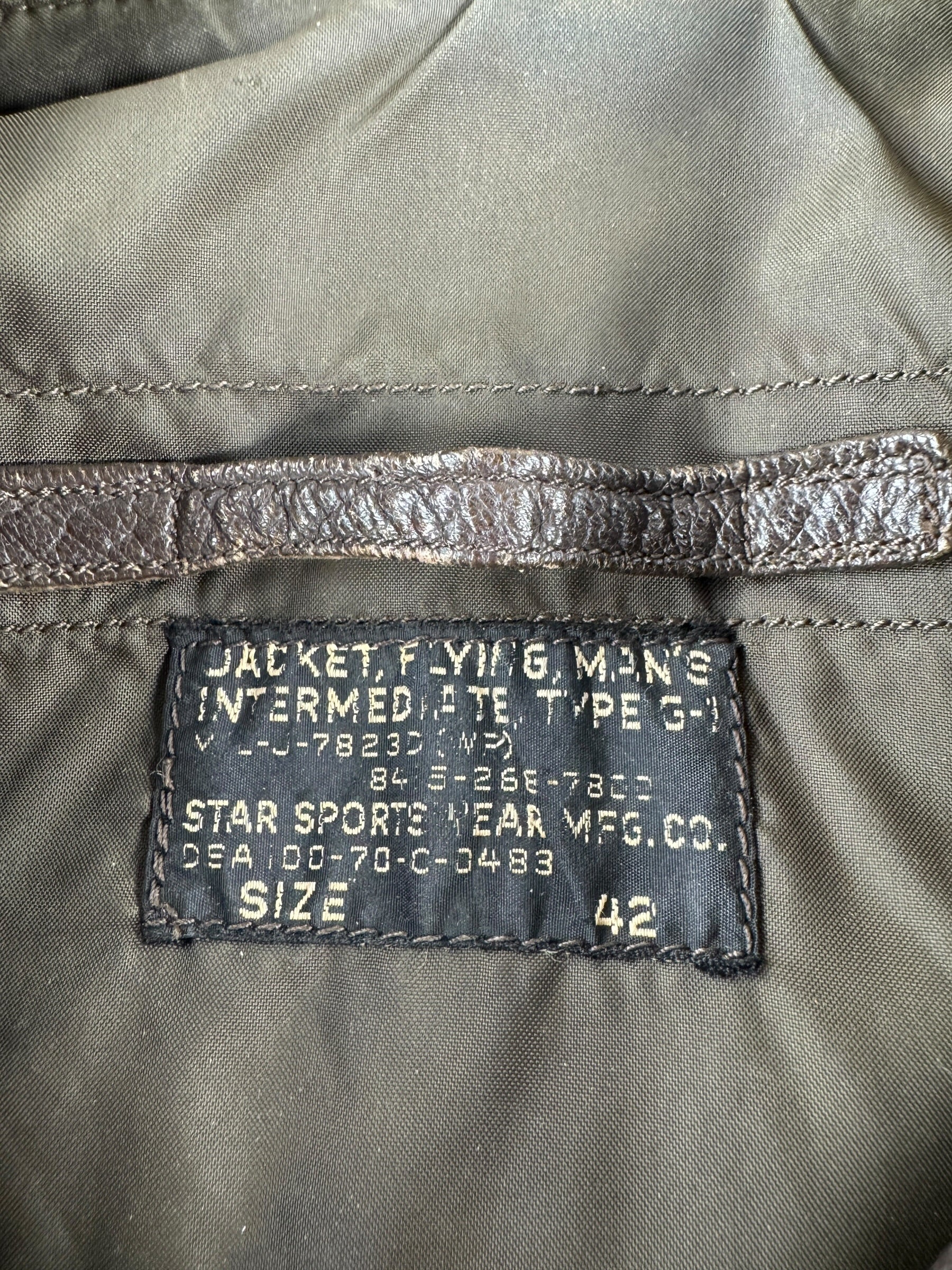 Label on Vintage Military G1 Leather Jacket SZ L