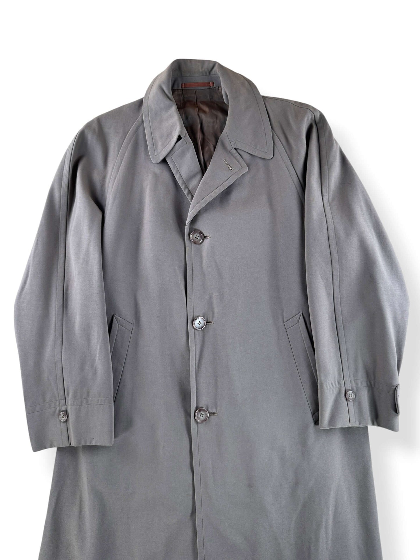 Front Close Up of Vintage Lord Ramsay Gabardine Trench Coat SZ XL