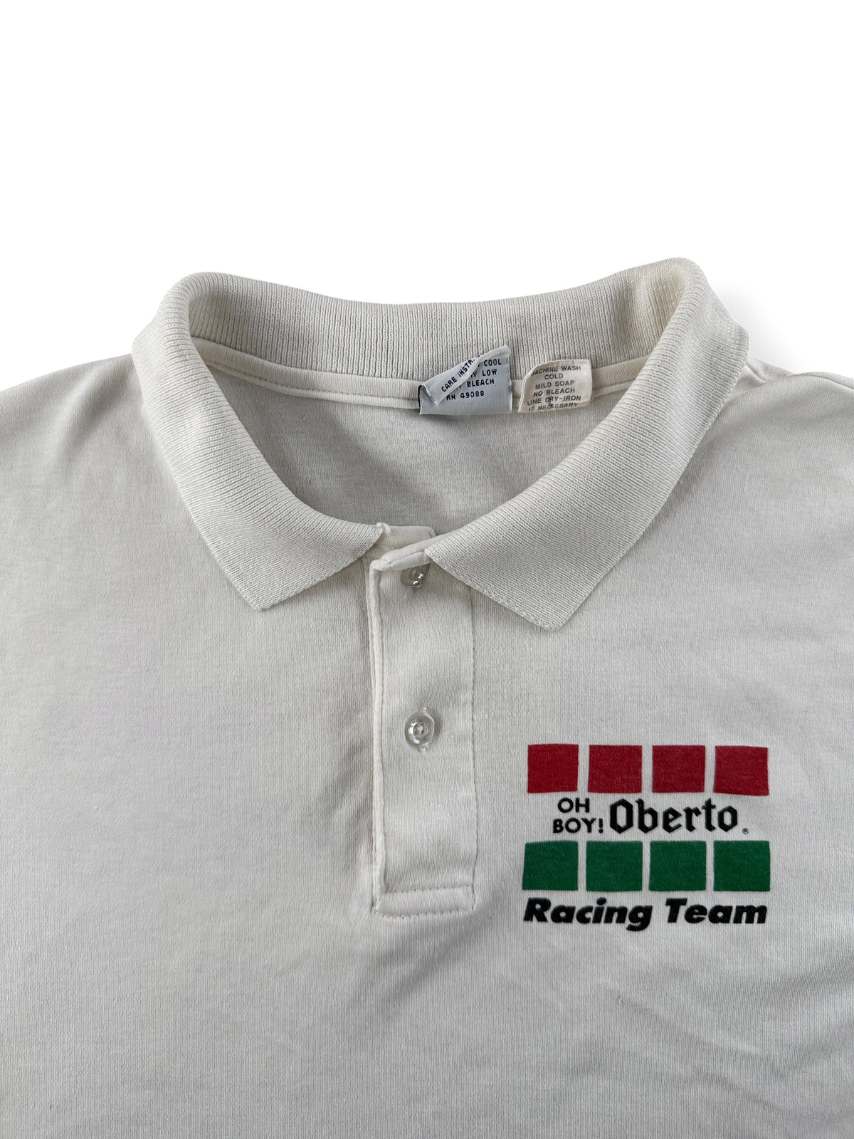 Collar on Vintage Oh Boy! Oberto Hydroplane Racing Polo SZ L