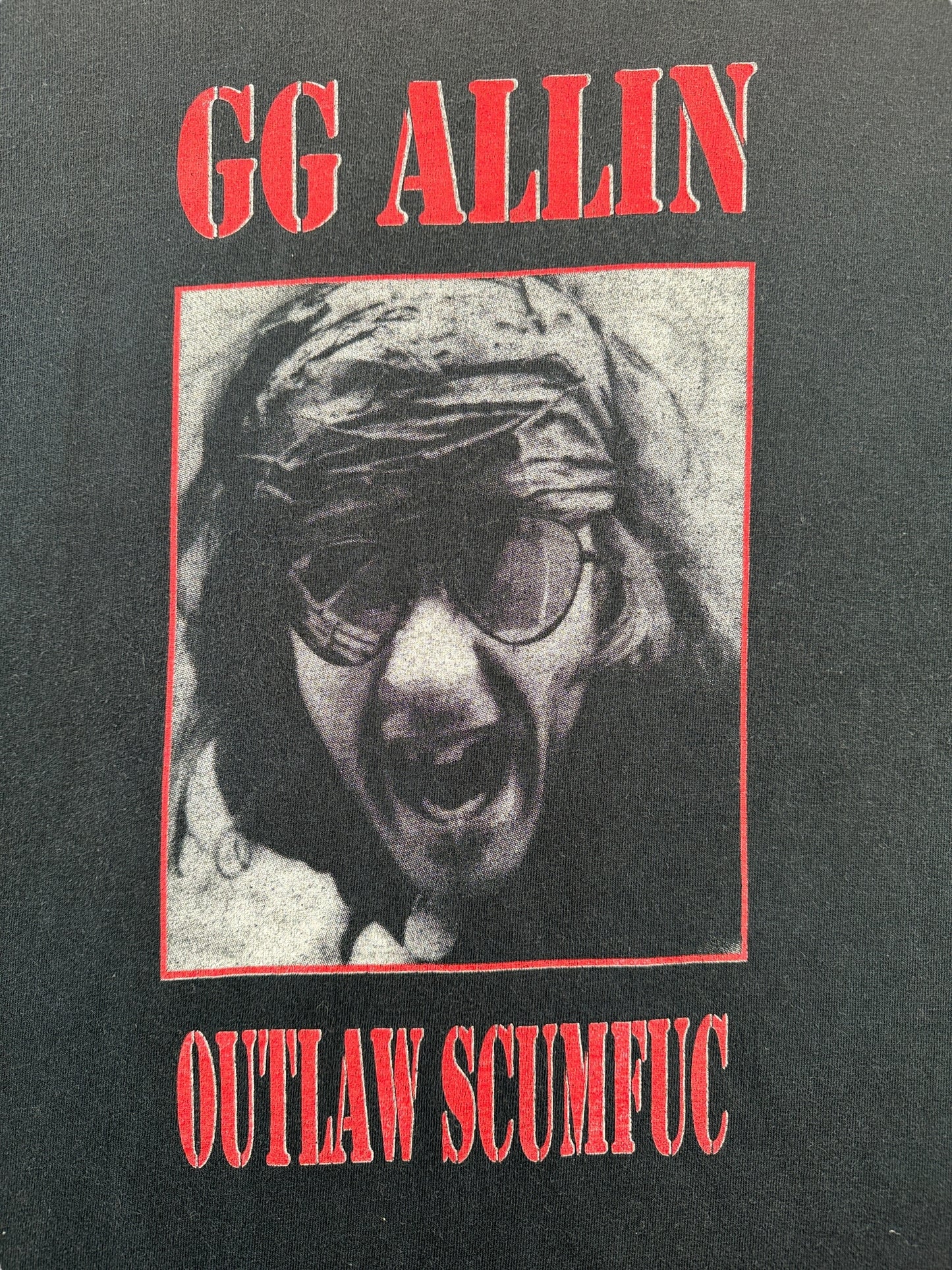 Graphic of Vintage GG Allin Outlaw Scumfuc Sour Puss Tee SZ XL