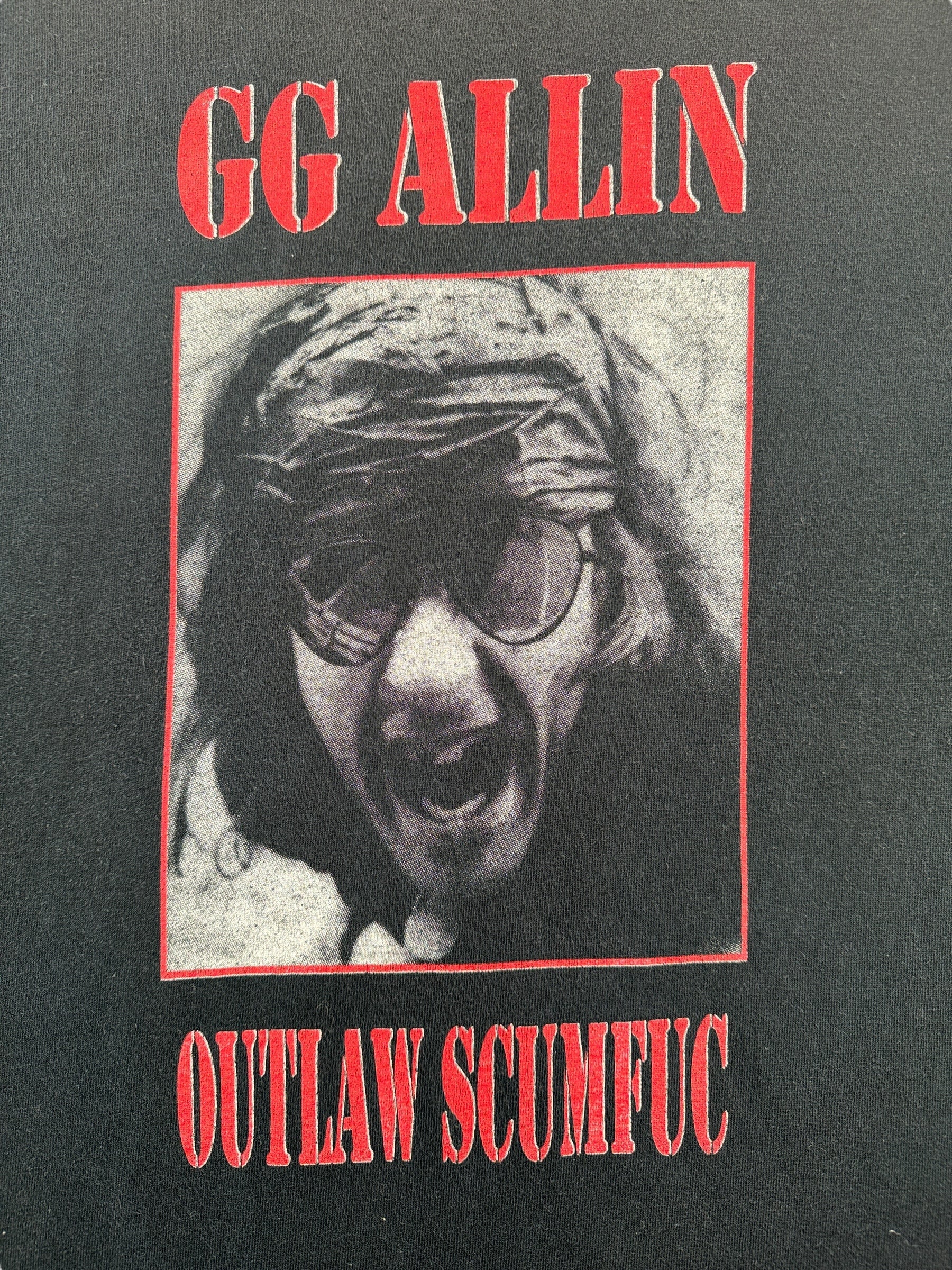 Graphic of Vintage GG Allin Outlaw Scumfuc Sour Puss Tee SZ XL