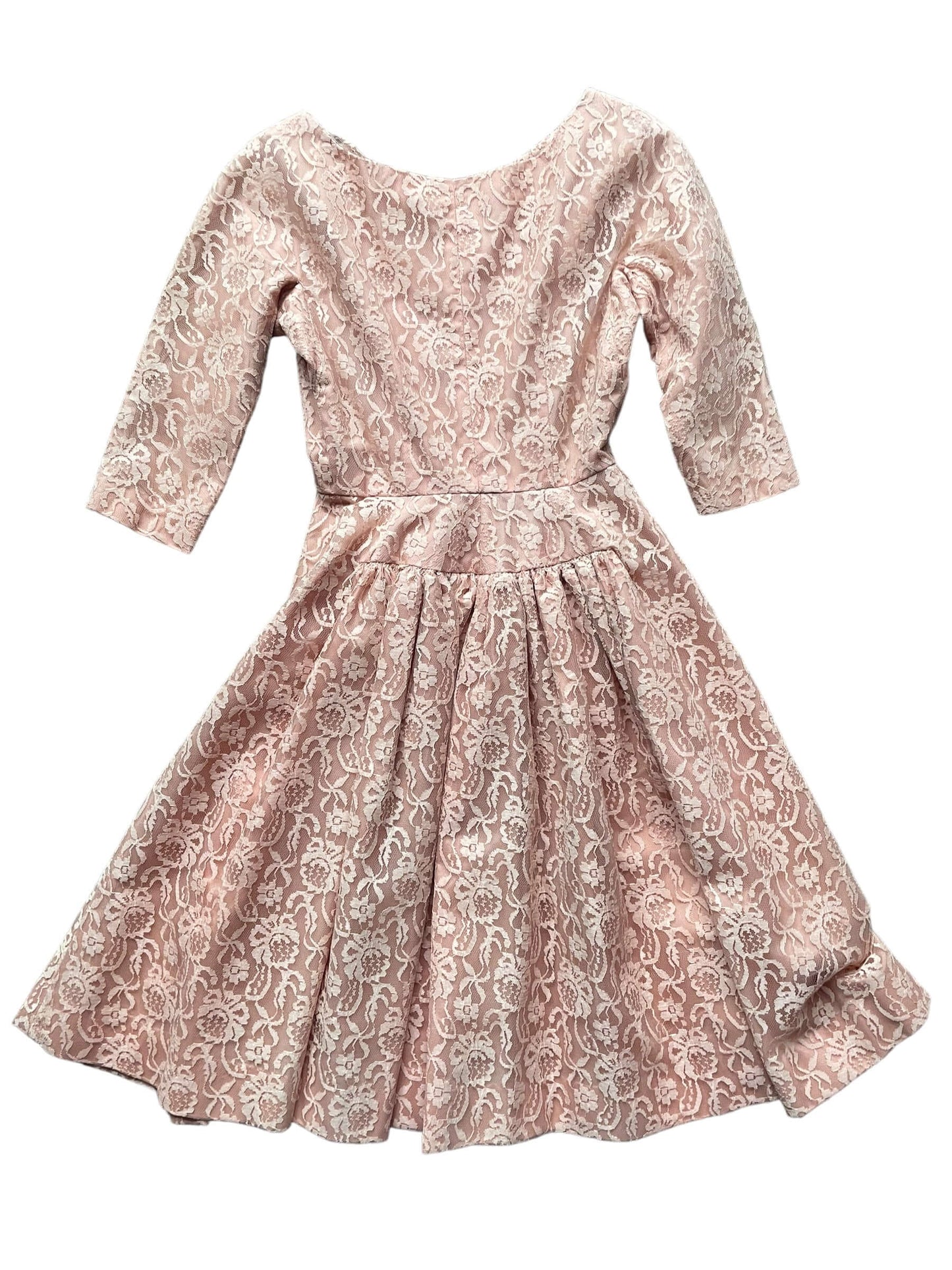 Full back view of Vintage 1950s Handmade Pink Lace Formal Dress |  Barn Owl Vintage Dresses | Seattle Vintage Ladies Clothing