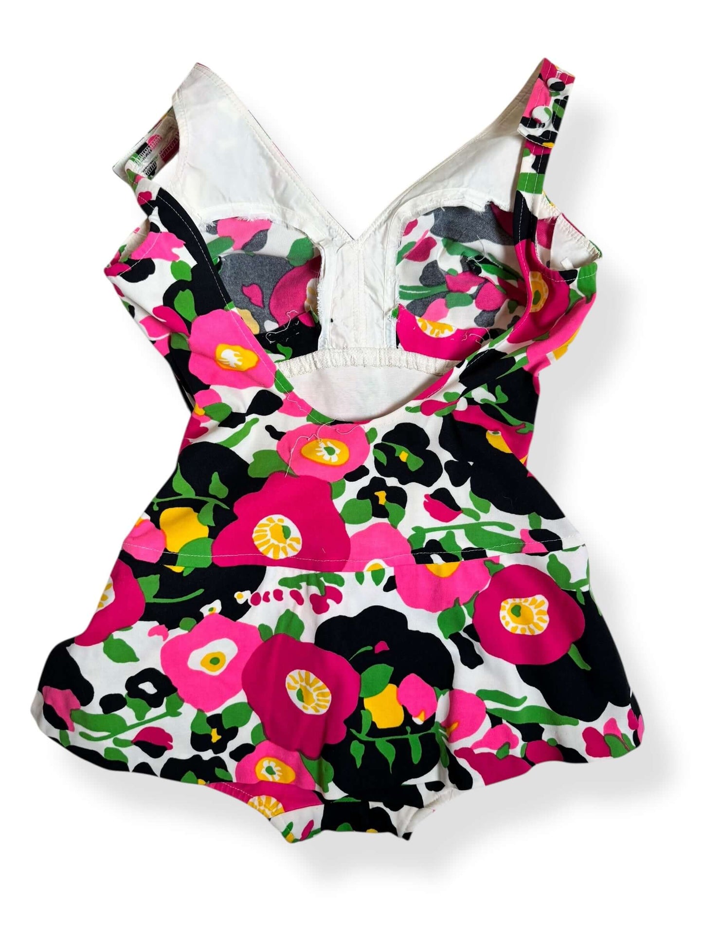Back of 1960s Vibrant Floral Roxanne Bathing Suit S-L