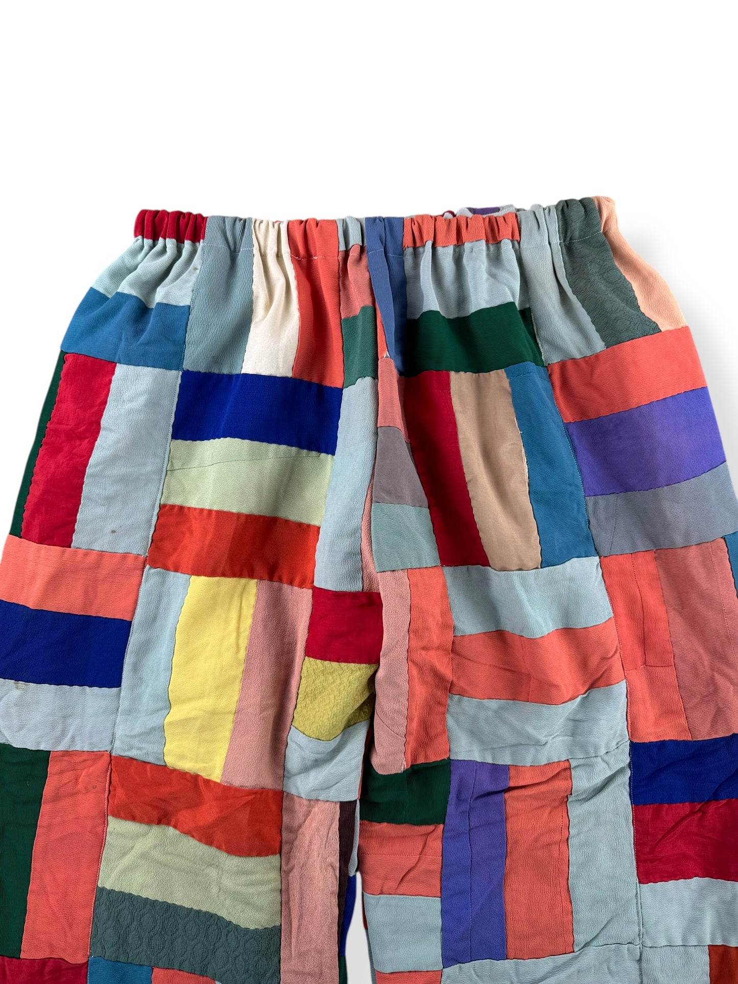 Front Close Up of Archive Craft X Barn Owl Vintage Quilt Pants SZ L