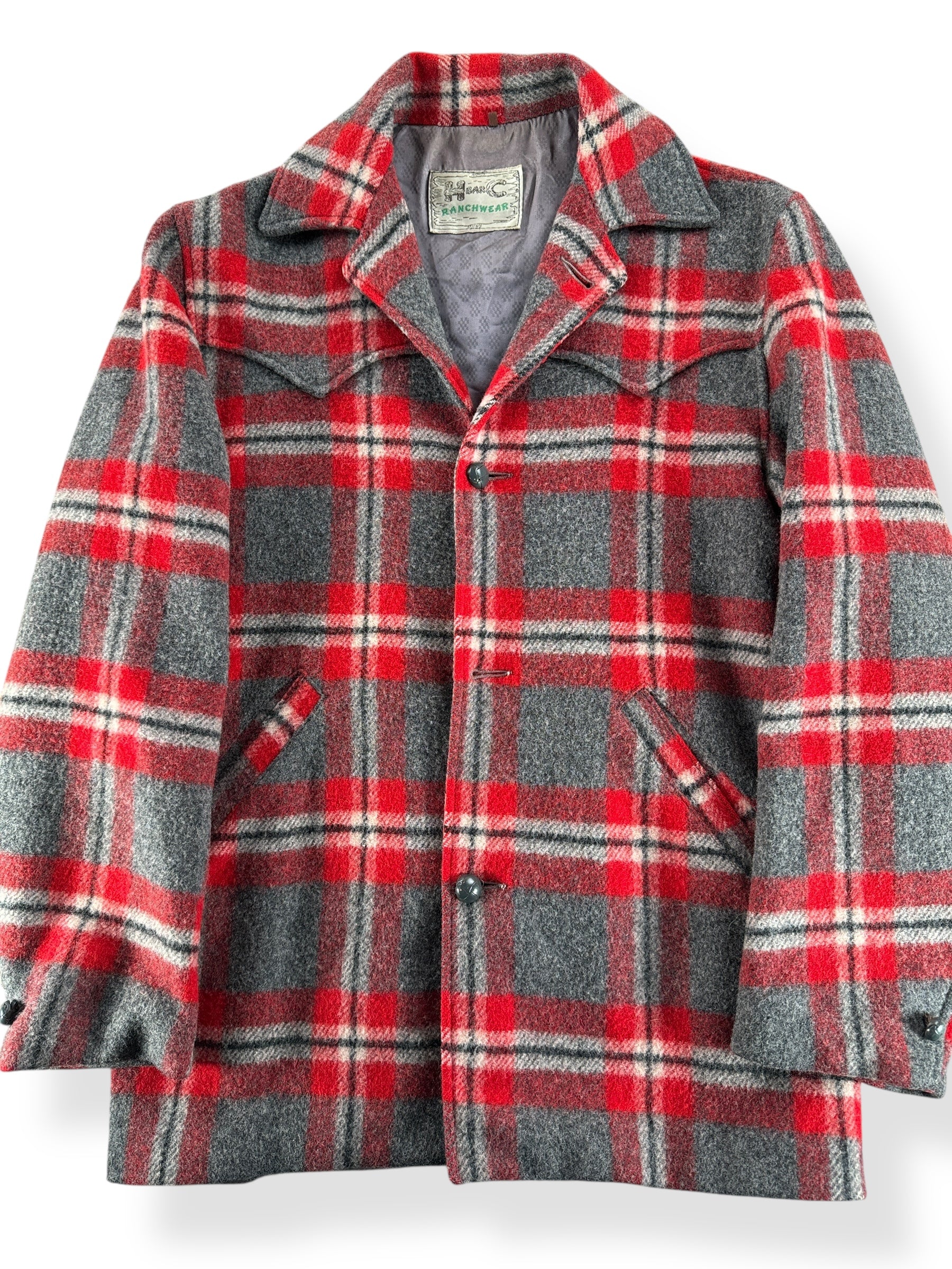 Front Close Up of Vintage H Bar C Wool Jacket SZ M AS IS