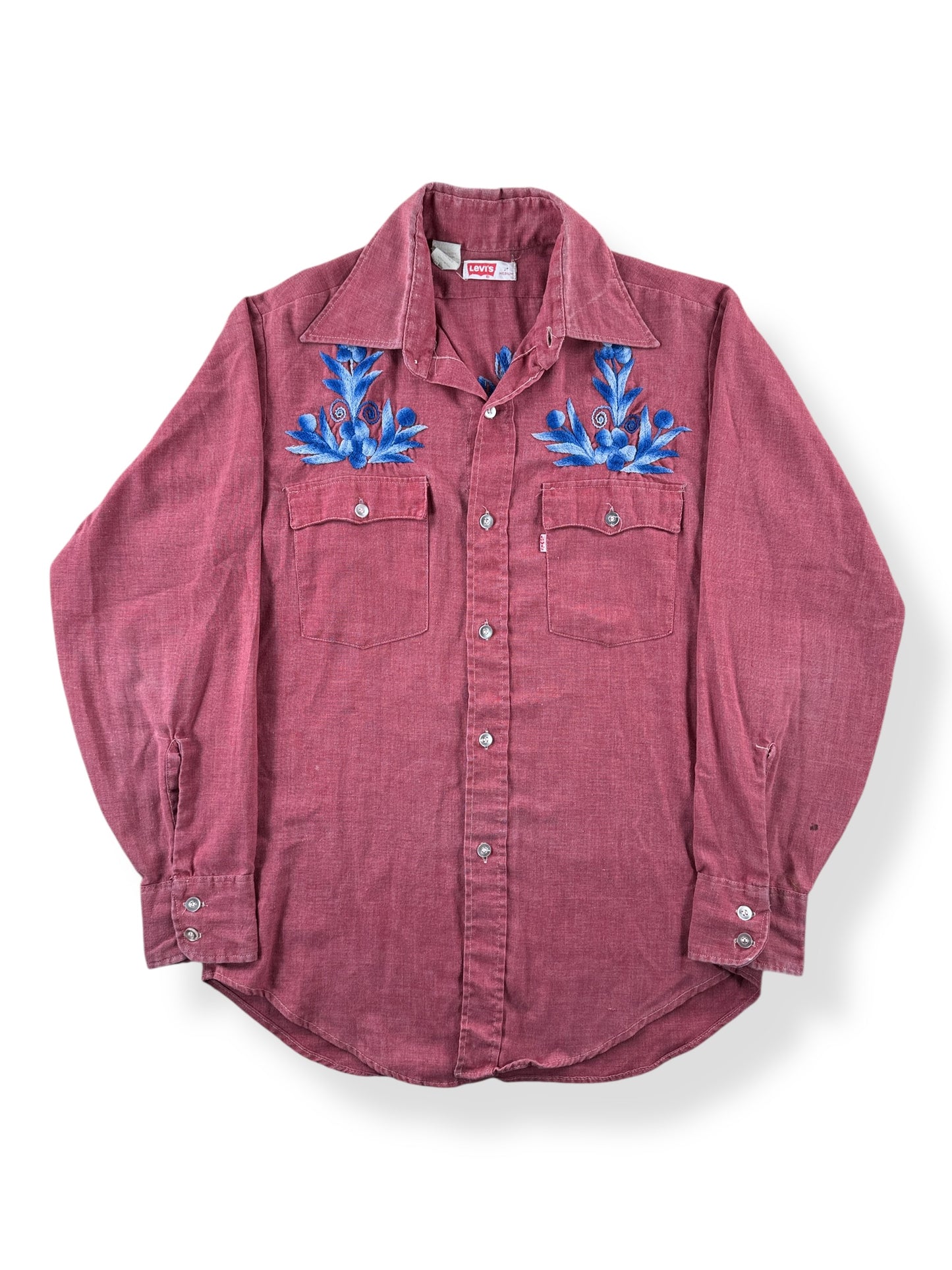Front of Vintage Levis 50/50 Burgundy Button Up Shirt SZ M