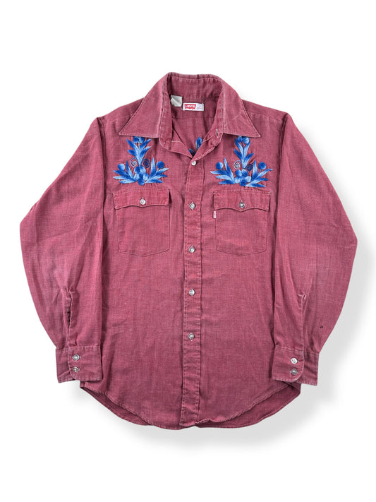 Front of Vintage Levis 50/50 Burgundy Button Up Shirt SZ M