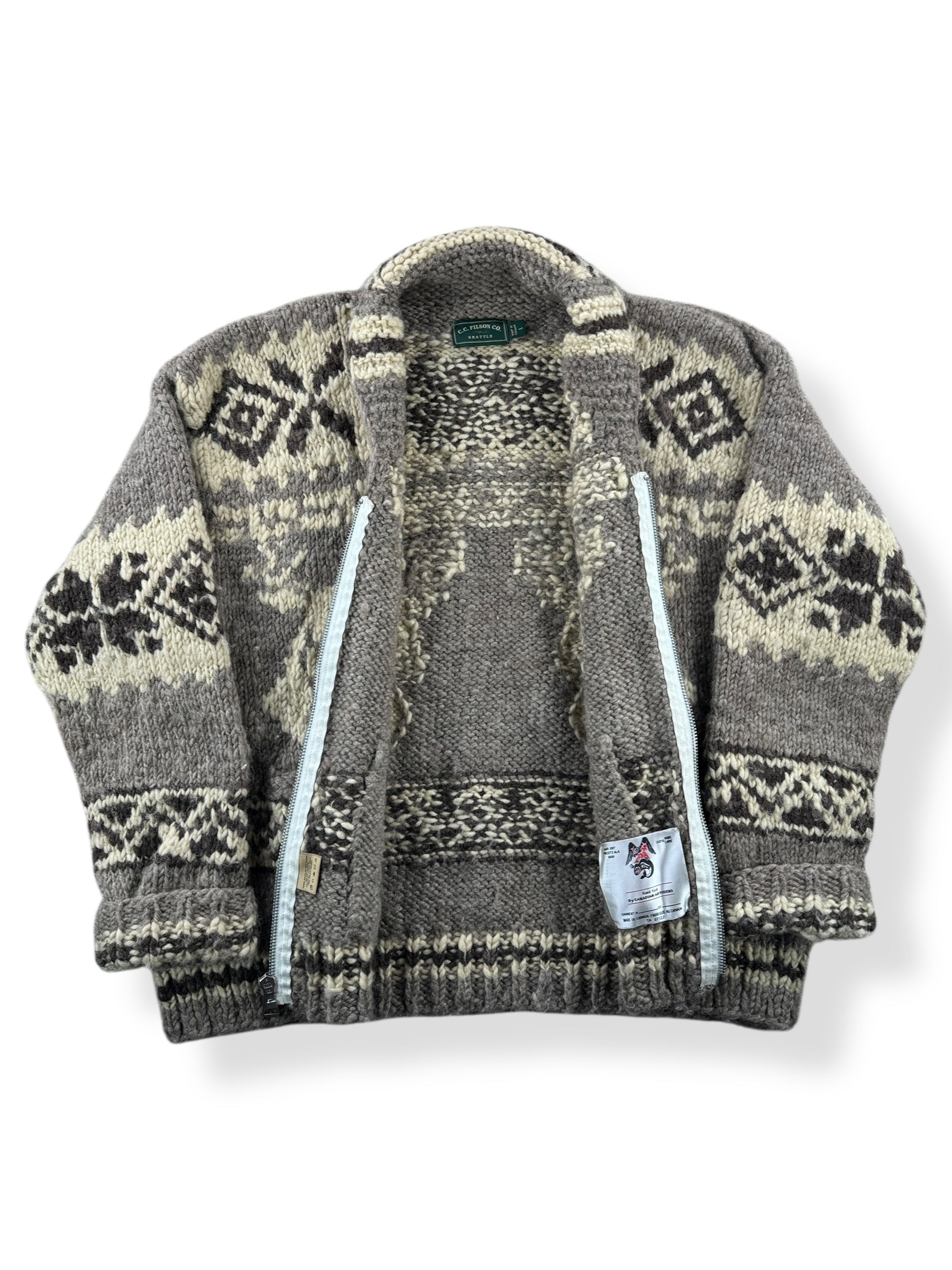 Inside of Filson Green Label Cowichan Style Sweater SZ L