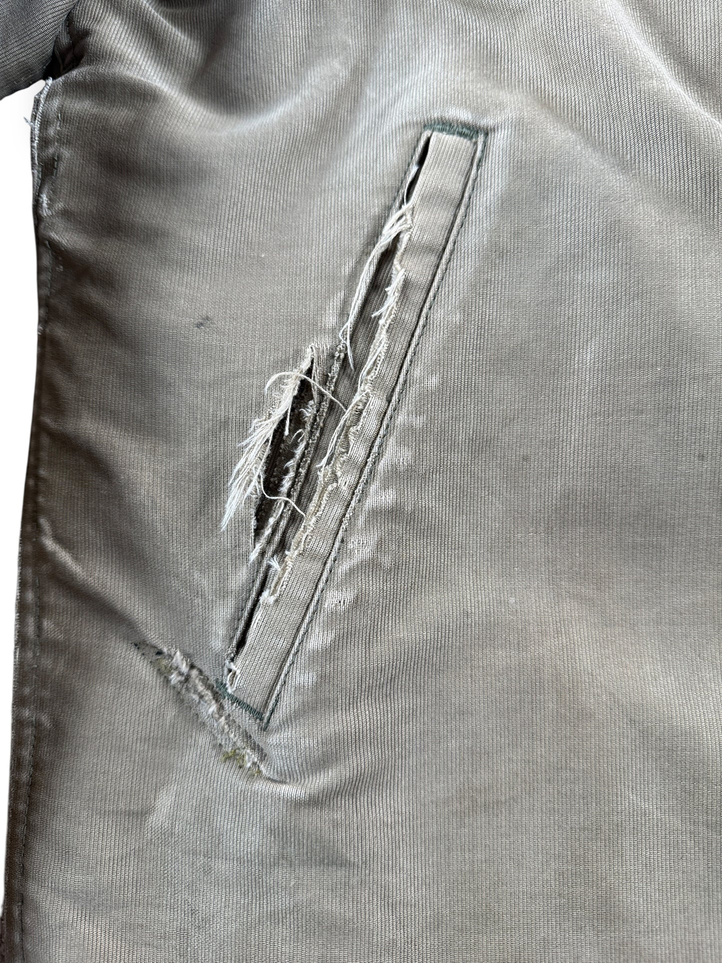 Thrashed Pocket on Vintage WWII Era Stenciled N-1 Deck Jacket SZ 42