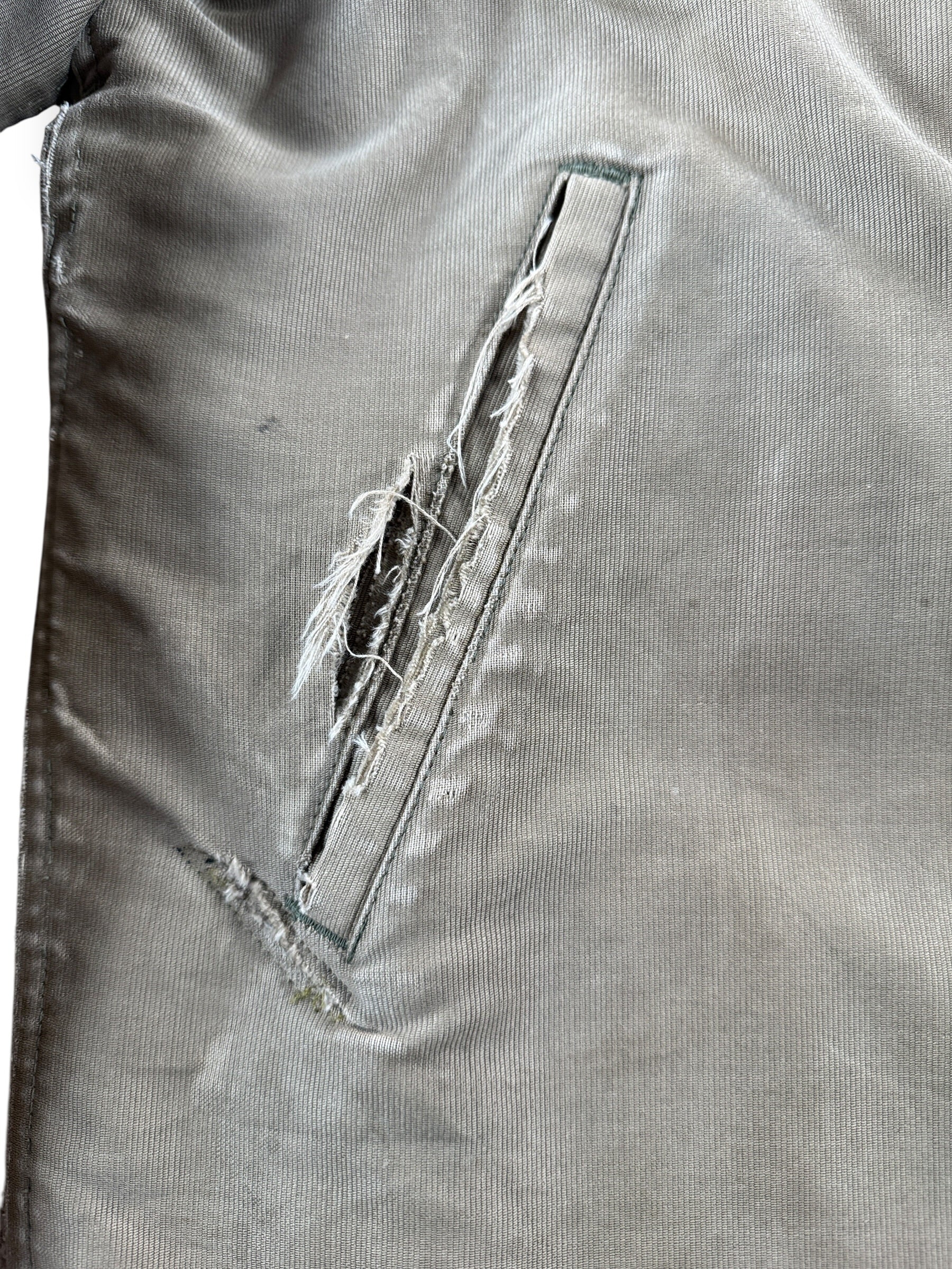 Thrashed Pocket on Vintage WWII Era Stenciled N-1 Deck Jacket SZ 42