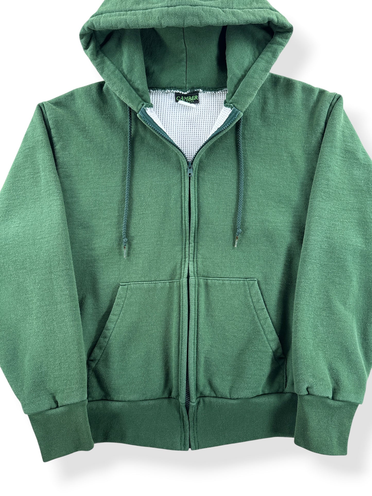 Front Close Up of Vintage Camber Waffle Lined Zip Up Hoodie SZ M
