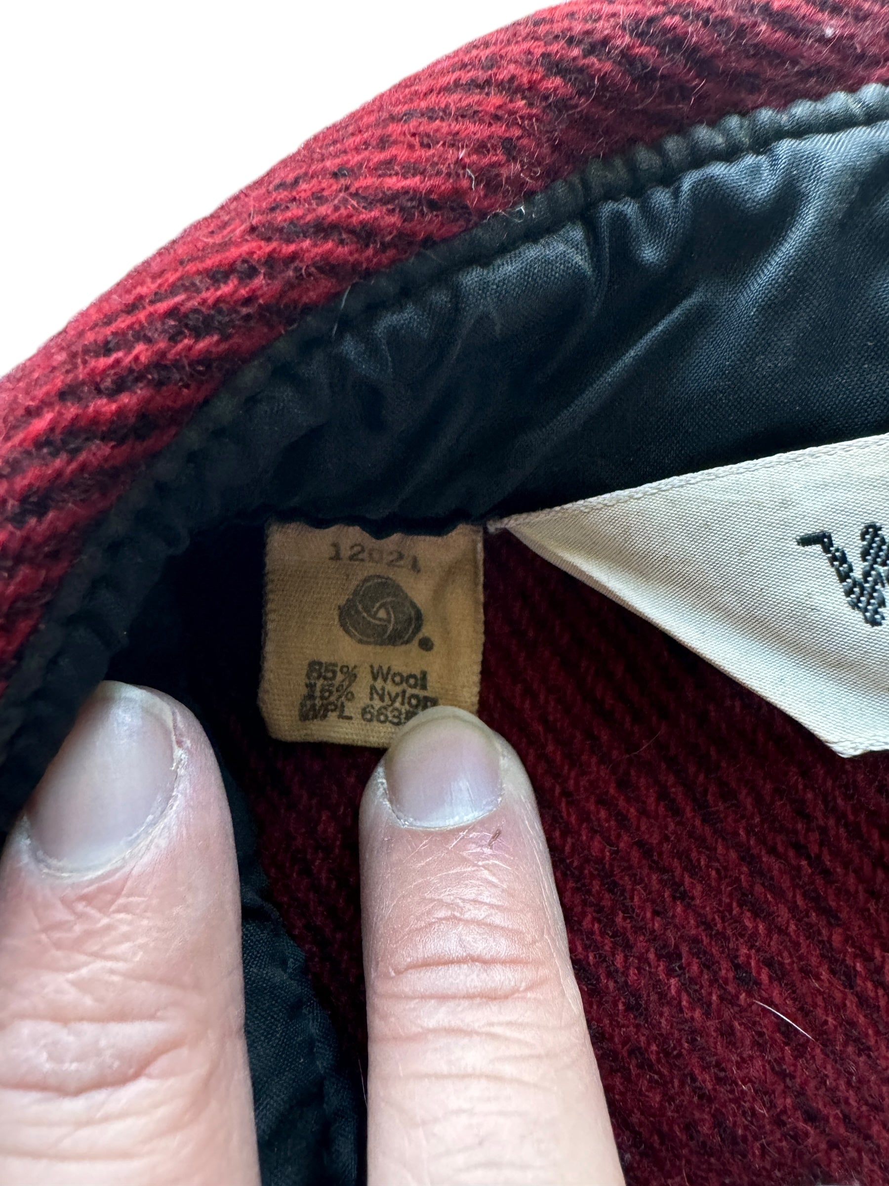 Tag on Vintage Woolrich Burgundy Herringbone Wool Jacket SZ M