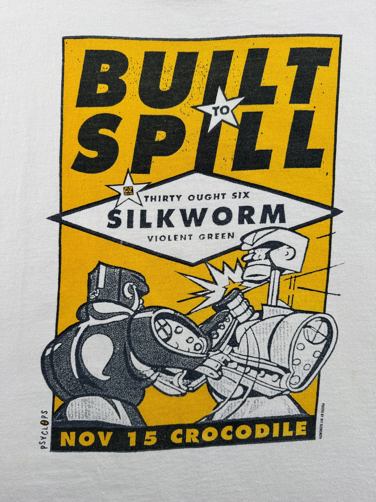 Front graphic on Vintage Built to Spill Silkworm Crocodile Cafe Show Tee SZ XL