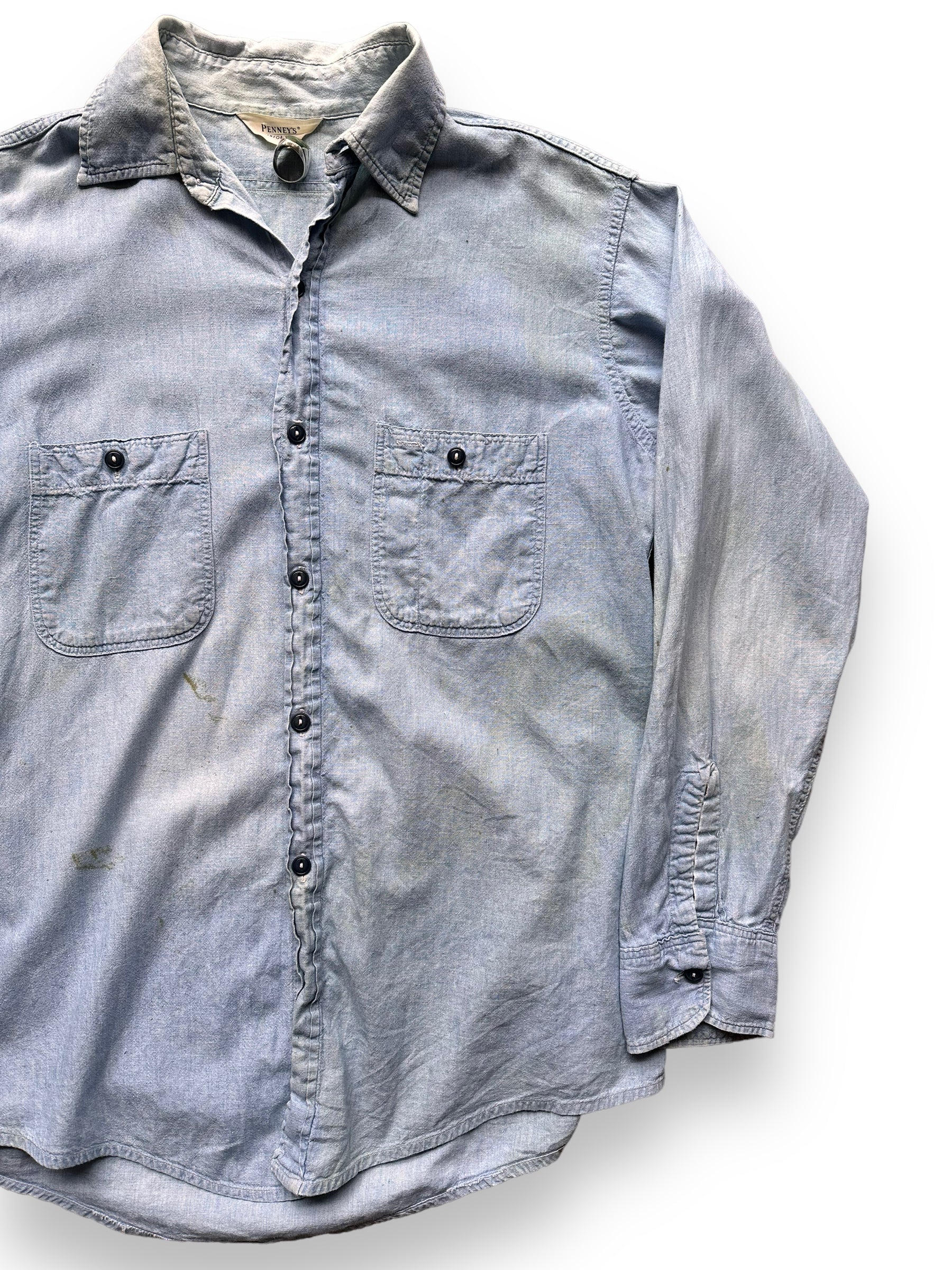 Vintage Penney's 100% Cotton Chambray Shirt SZ L | Vintage Chambray Work  Shirt Seattle | Vintage Clothing Seattle